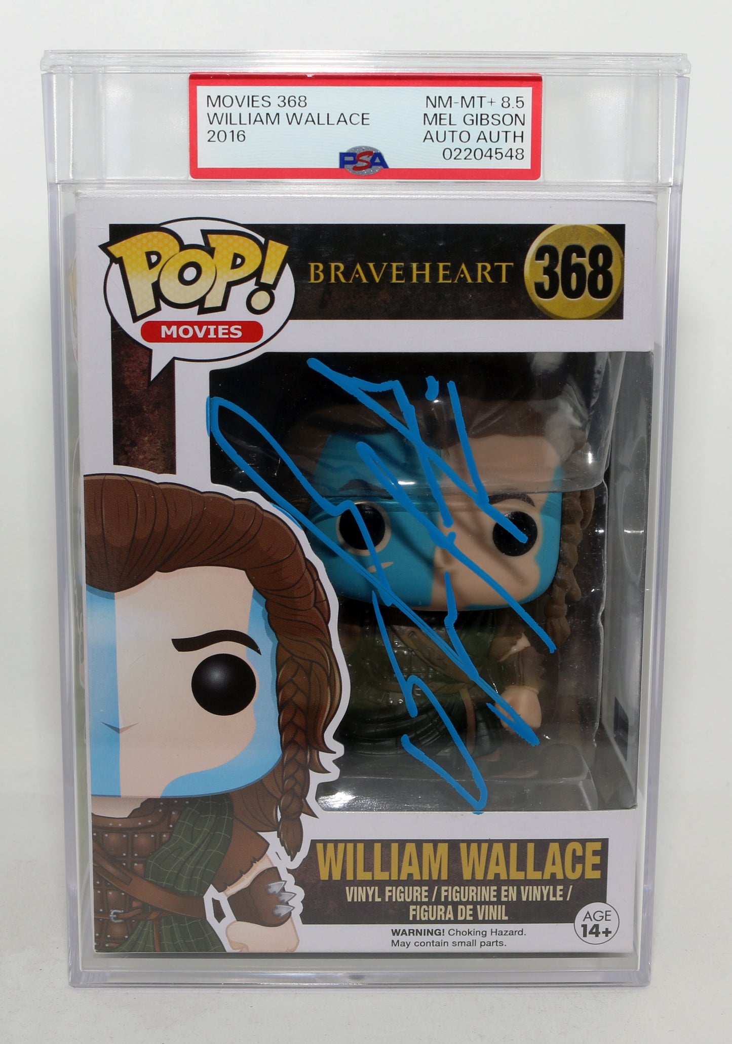 
                  
                    Mel Gibson as William Wallace in Braveheart (Celebrity Authentics / PSA Encapsulated) Signed Funko POP! #368
                  
                