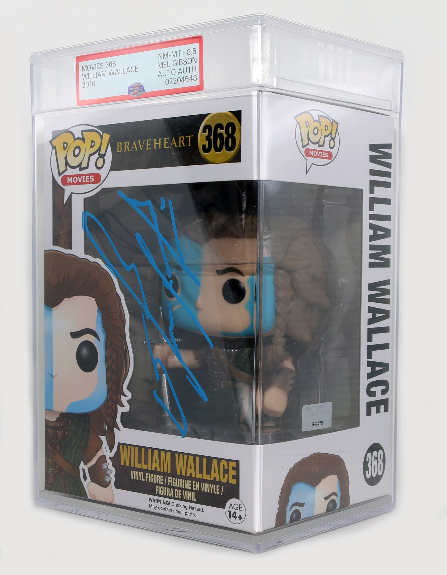
                  
                    Mel Gibson as William Wallace in Braveheart (Celebrity Authentics / PSA Encapsulated) Signed Funko POP! #368
                  
                