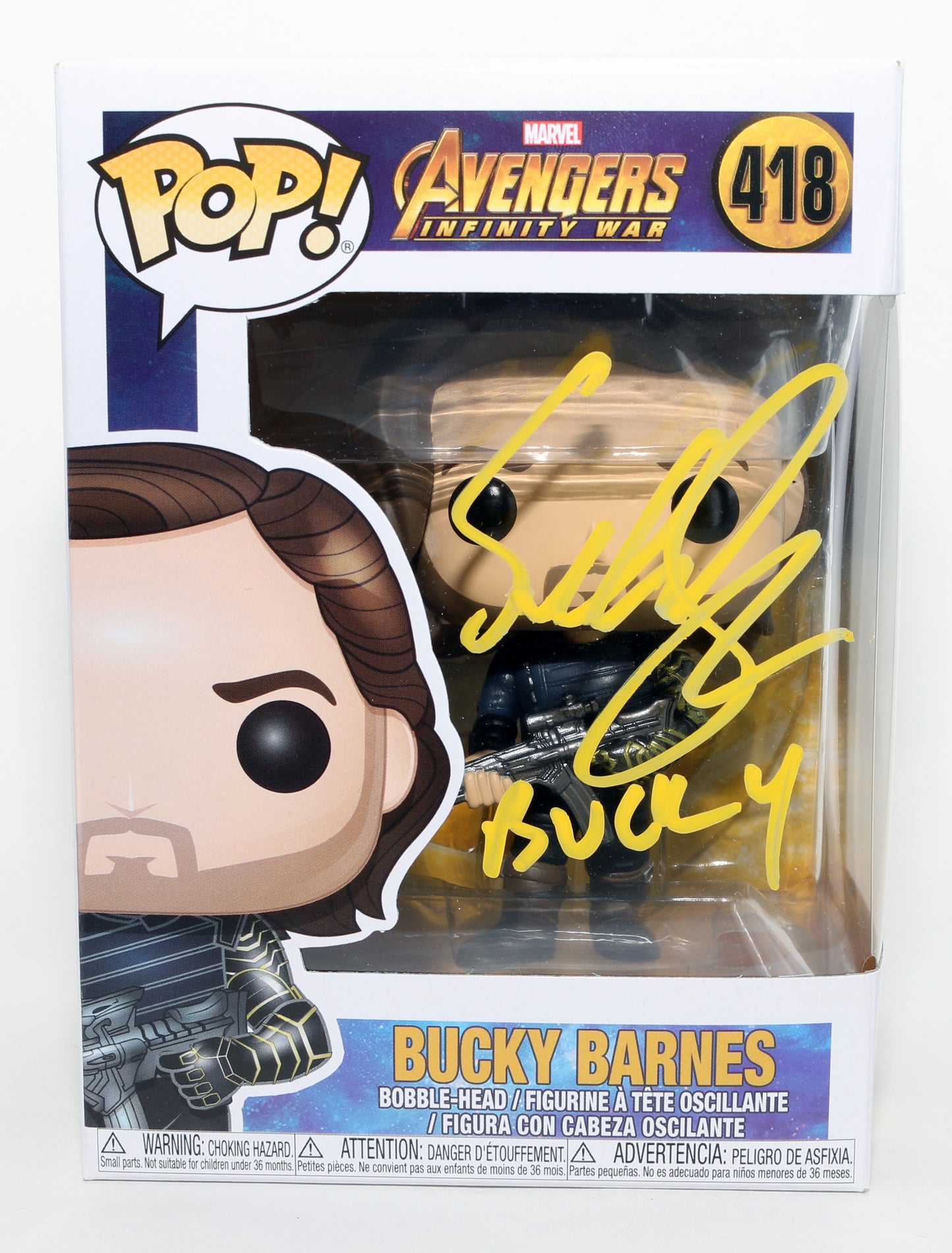 
                  
                    Sebastian Stan as Bucky Barnes in Avengers: Infinity War Signed Funko POP! #418 with Character Name
                  
                