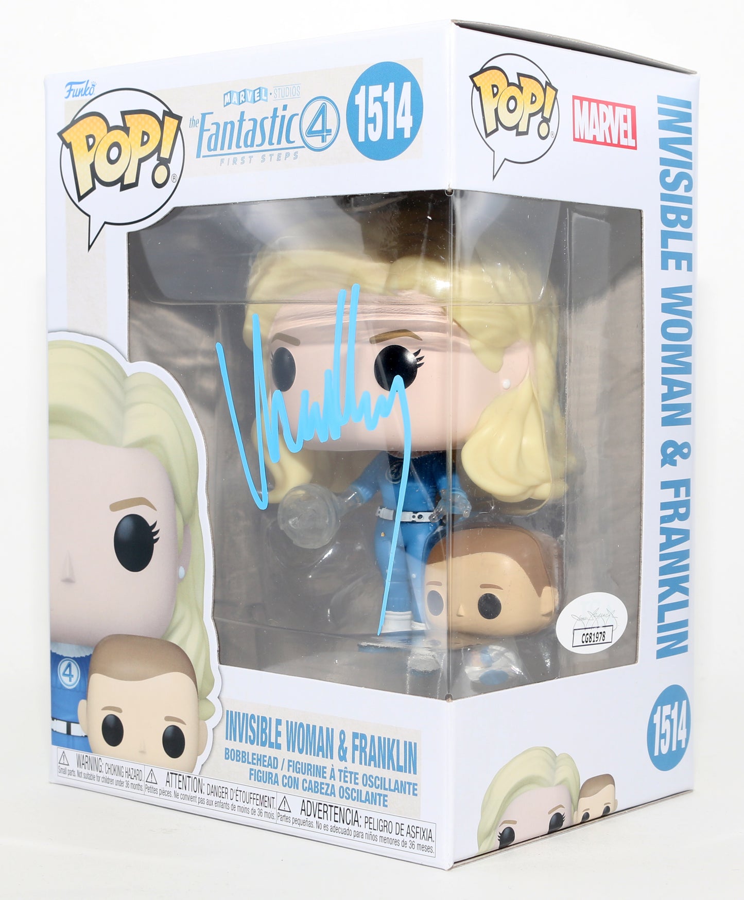 
                  
                    Vanessa Kirby as Sue Storm / Invisible Woman & Franklin in The Fantastic Four: First Steps (JSA) Signed Funko POP! #1514
                  
                