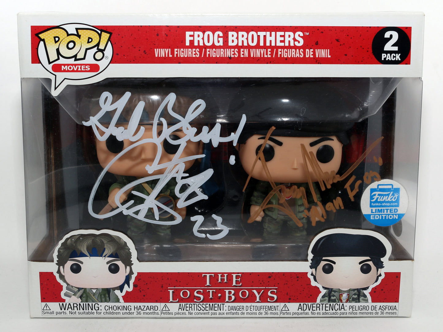 
                  
                    The Lost Boys (JSA) Funko POP! 5pc Set Cast Signed by Kiefer Sutherland, Jason Patric, Corey Feldman, & Jamison Newlander with Character Names
                  
                