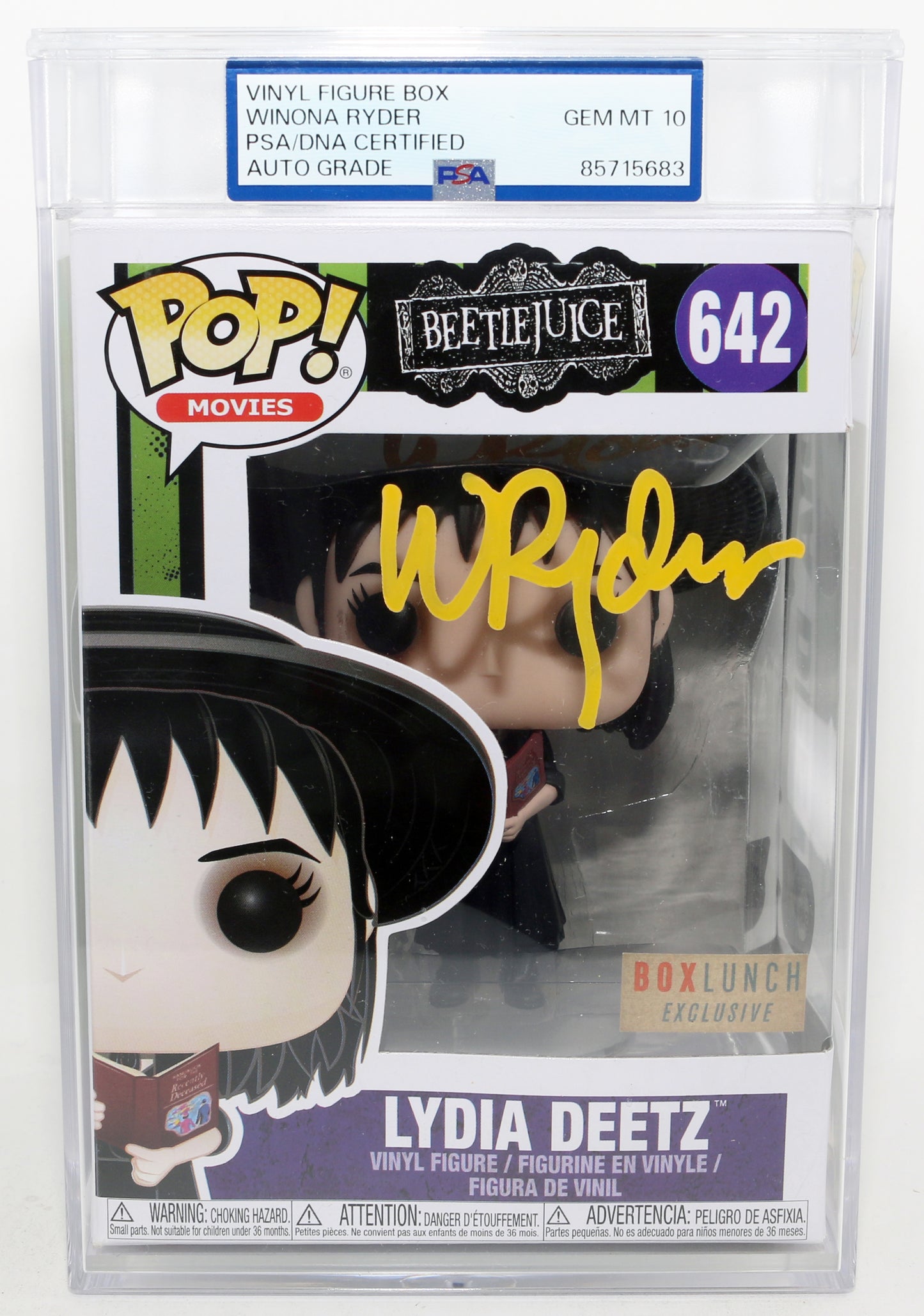 
                  
                    Beetlejuice Funko POP! 4pc Set Cast Signed by Winona Ryder, Michael Keaton, Geena Davis, & Alec Baldwin with Character Name & Quote
                  
                