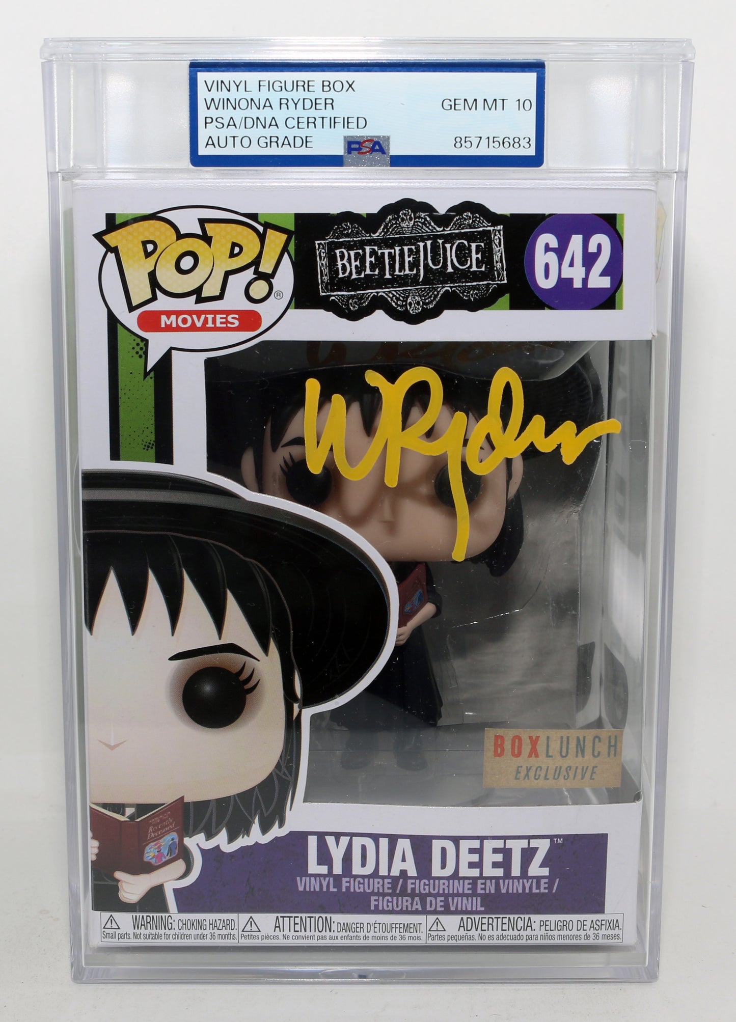 
                  
                    Beetlejuice Funko POP! 4pc Set Cast Signed by Winona Ryder, Michael Keaton, Geena Davis, & Alec Baldwin with Character Name & Quote
                  
                