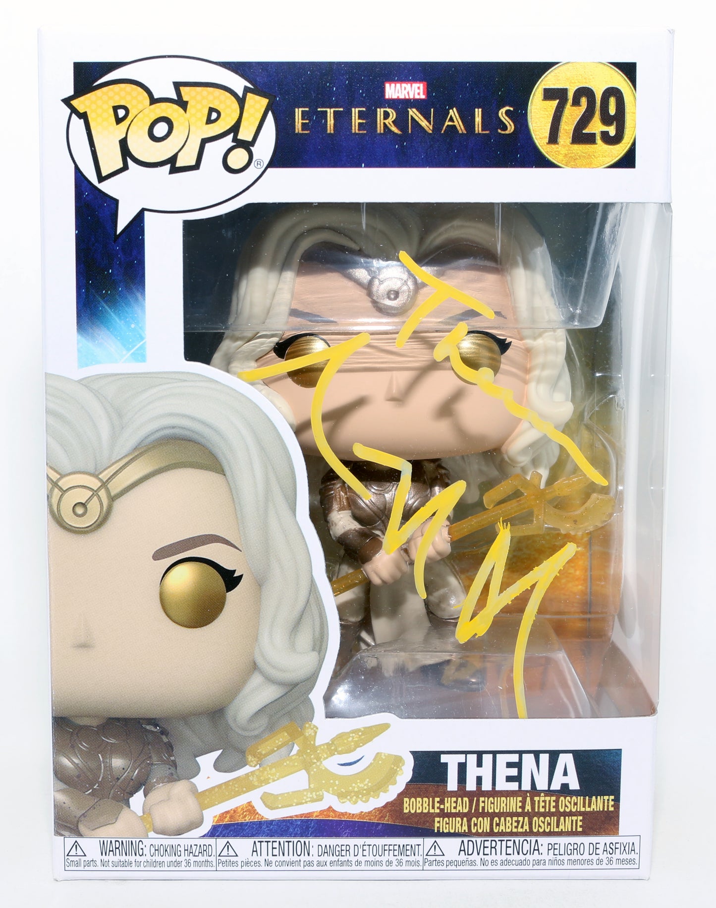 
                  
                    Angelina Jolie as Thena in The Eternals (JSA) Signed Funko POP! #729 with Character Name
                  
                