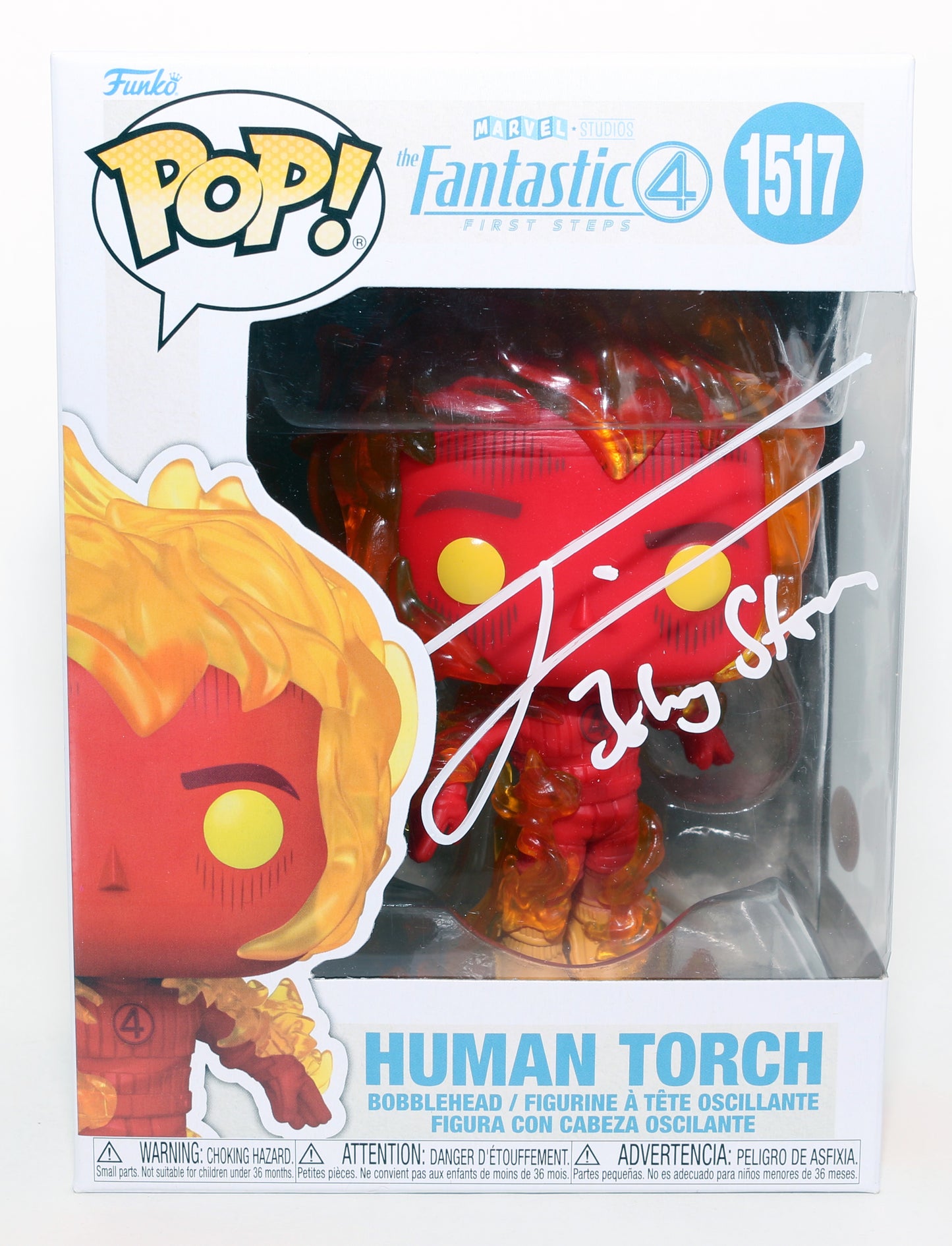 
                  
                    Joseph Quinn as Johnny Storm / Human Torch in The Fantastic Four: First Steps (JSA) Signed Funko POP! #1517 with Character Name
                  
                