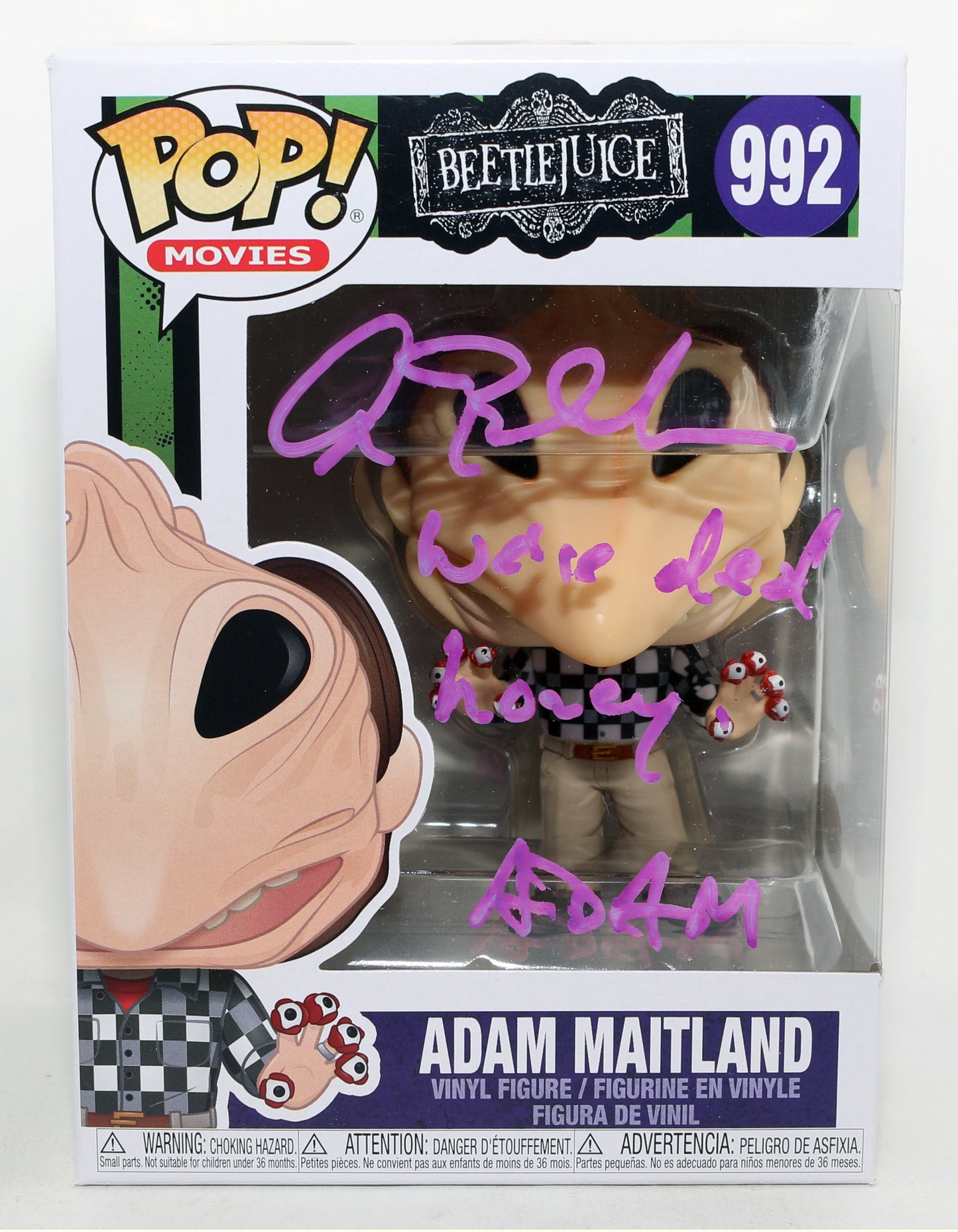 
                  
                    Beetlejuice Funko POP! 4pc Set Cast Signed by Winona Ryder, Michael Keaton, Geena Davis, & Alec Baldwin with Character Name & Quote
                  
                