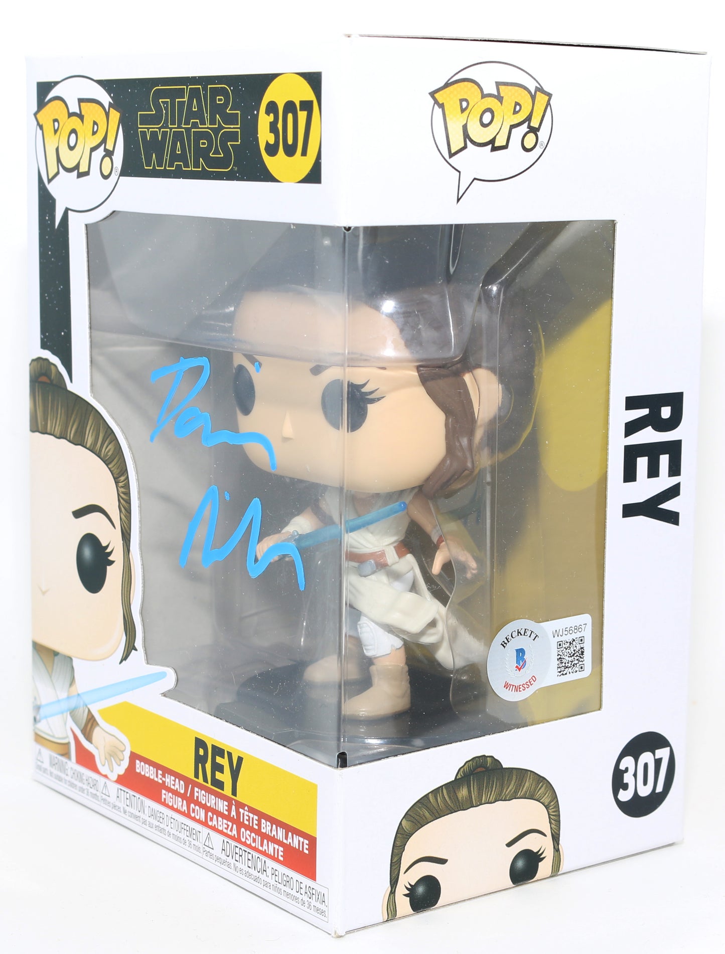 
                  
                    Daisy Ridley as Rey in Star Wars: The Rise of Skywalker (Beckett Witnessed) Signed Funko POP! #307
                  
                