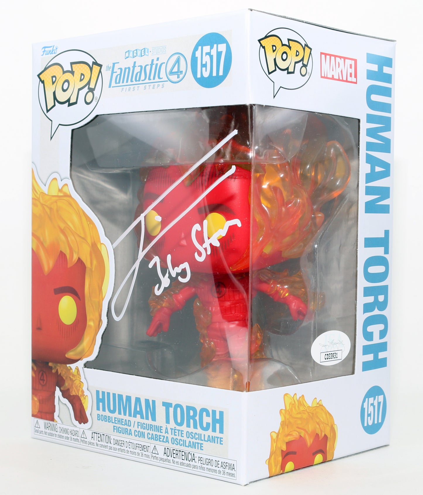 
                  
                    Joseph Quinn as Johnny Storm / Human Torch in The Fantastic Four: First Steps (JSA) Signed Funko POP! #1517 with Character Name
                  
                