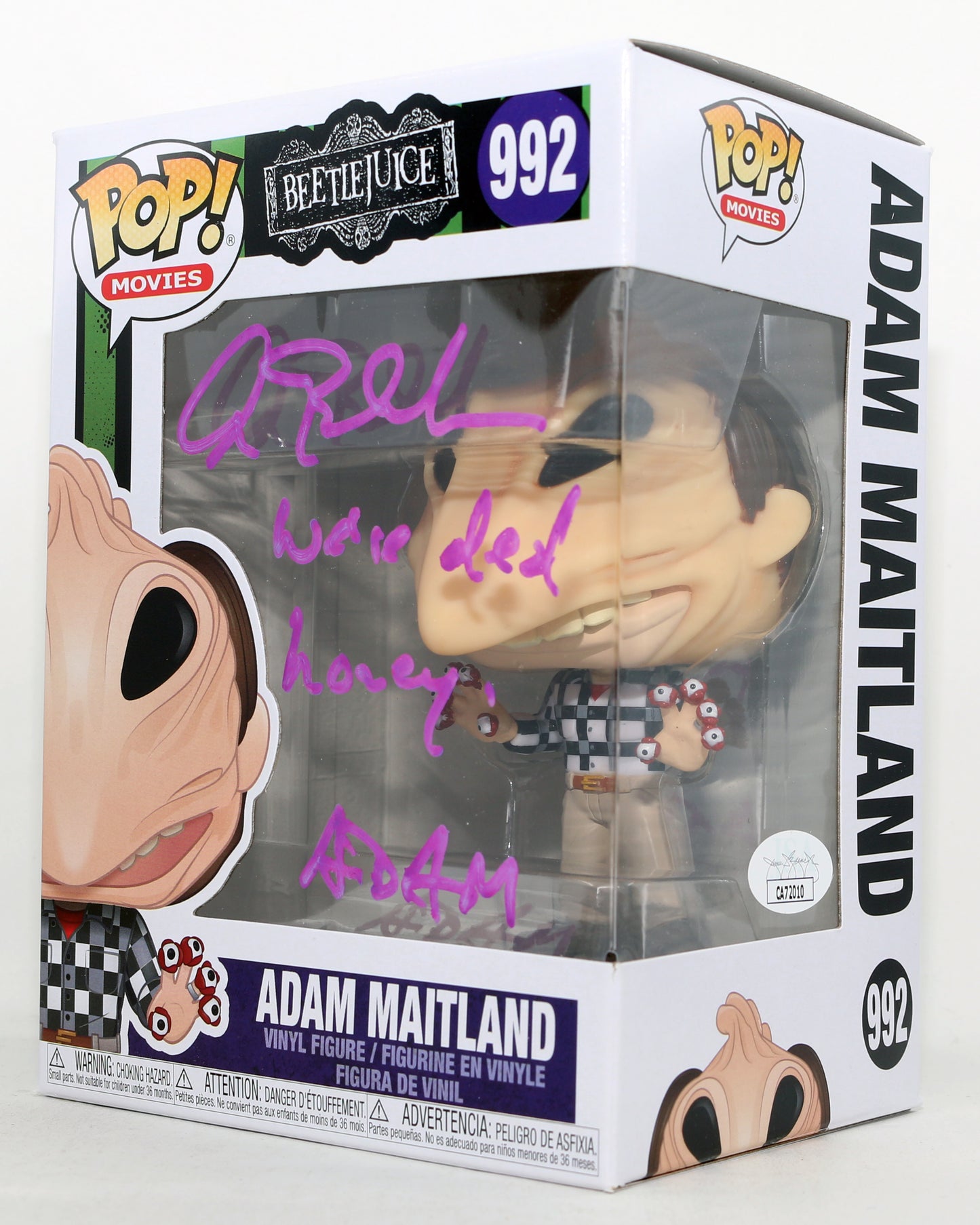 
                  
                    Beetlejuice Funko POP! 4pc Set Cast Signed by Winona Ryder, Michael Keaton, Geena Davis, & Alec Baldwin with Character Name & Quote
                  
                
