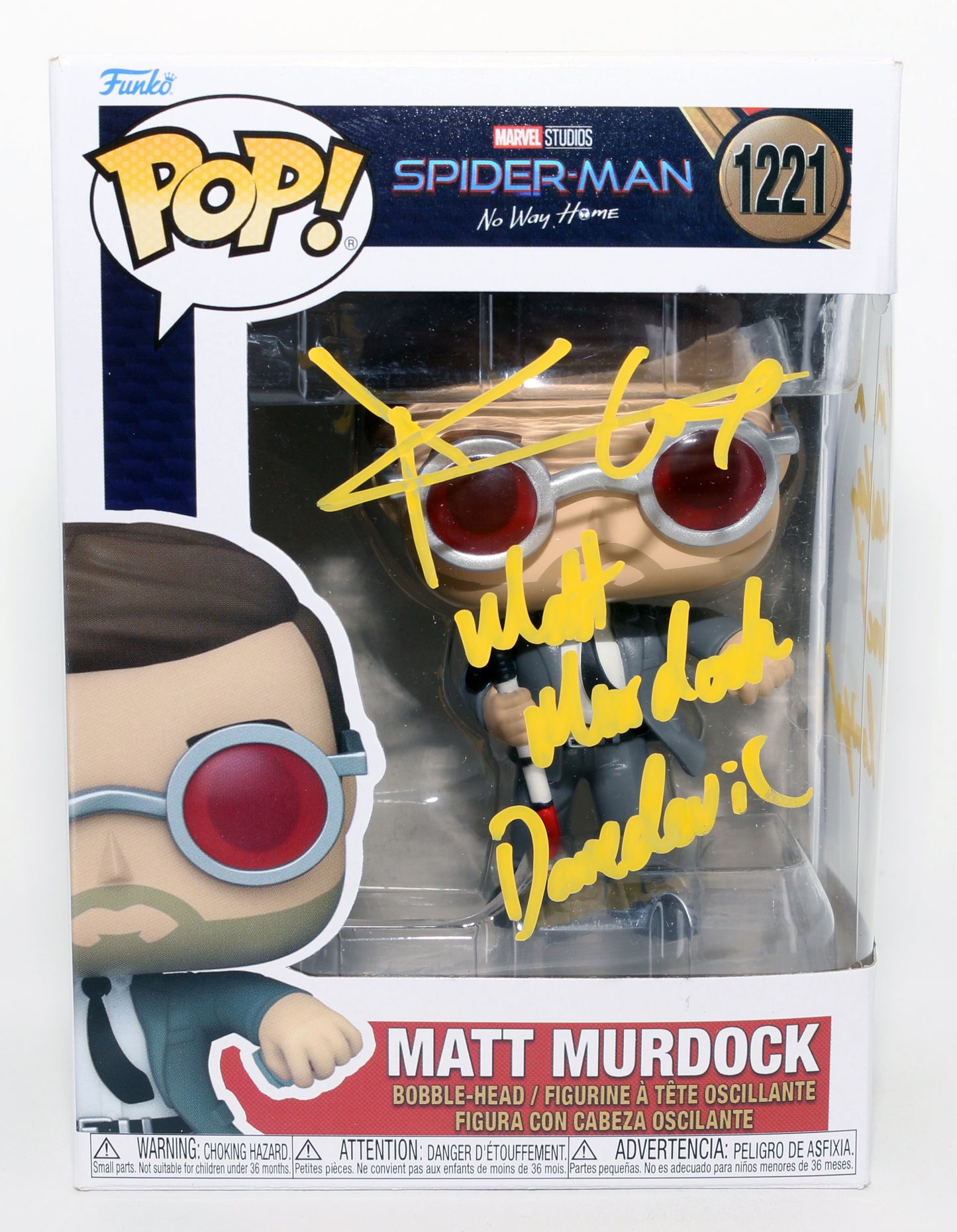 
                  
                    Charlie Cox as Matt Murdock / Daredevil in Spider-Man: No Way Home Signed Funko POP! #1221 with Character Names & Quote
                  
                