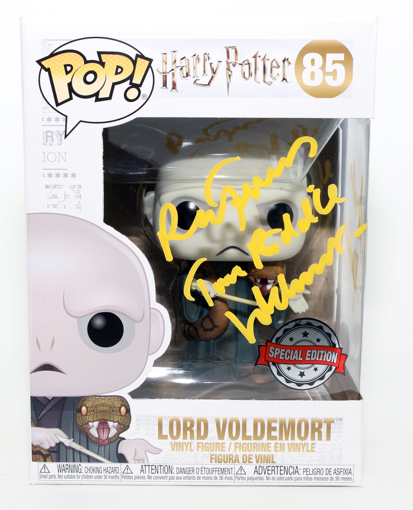 
                  
                    Ralph Fiennes as Lord Voldemort in Harry Potter Special Edition (JSA) Signed Funko POP! #85 with Character Name & Quote
                  
                
