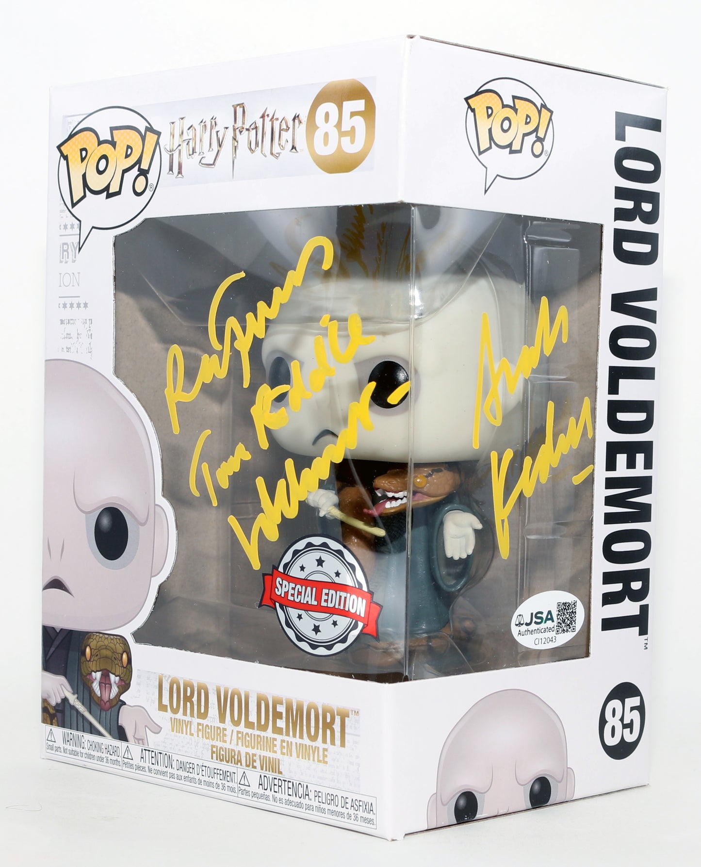 
                  
                    Ralph Fiennes as Lord Voldemort in Harry Potter Special Edition (JSA) Signed Funko POP! #85 with Character Name & Quote
                  
                