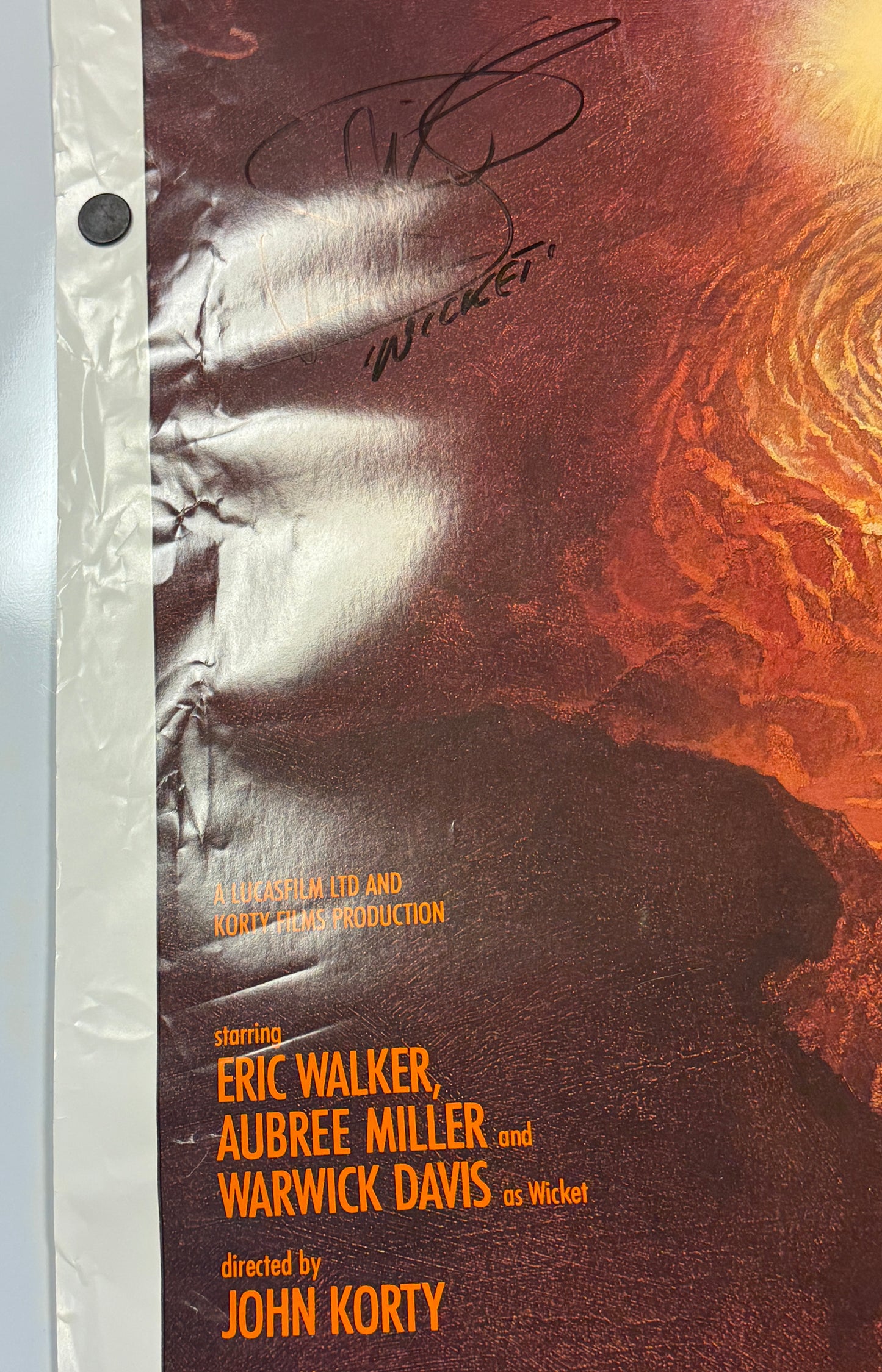 
                  
                    Eric Walker as Mace Towani & Warwick Davis as Wicket in Star Wars Caravan of Courage: An Ewok Adventure Signed 27x41 Poster with Character Names
                  
                