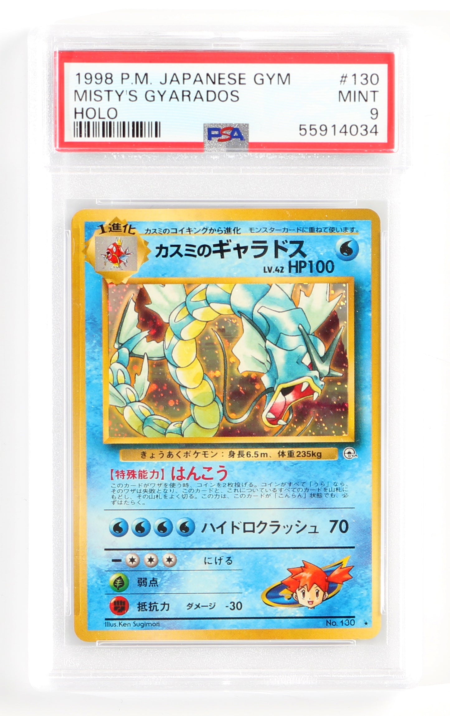 
                  
                    Misty's Gyrados Holo Gym (PSA Encapsulated Grade Mint 9) 1998 Japanese Pokemon Trading Card #130
                  
                