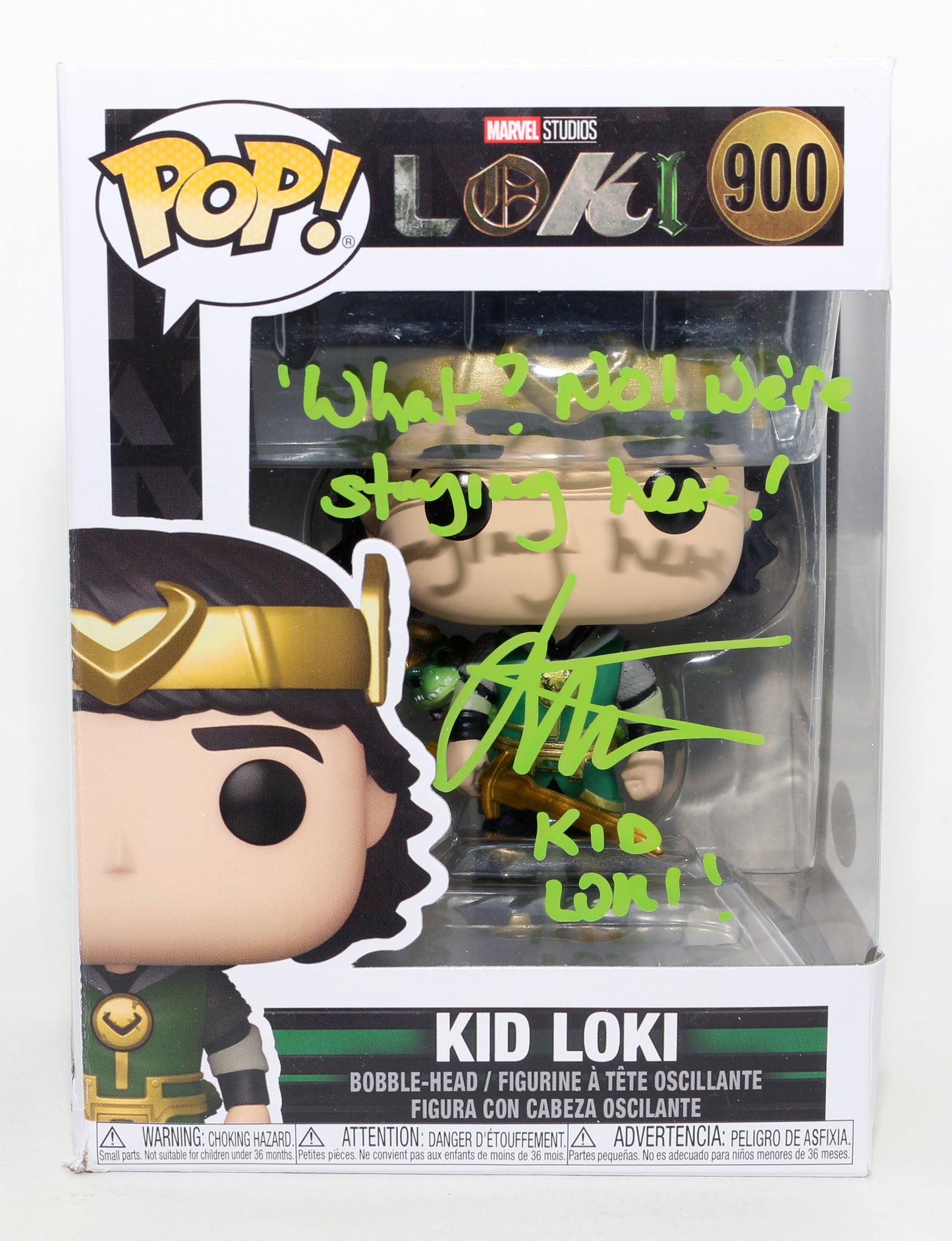 
                  
                    Jack Veal as Kid Loki in Loki (JSA) Signed Funko POP! #900 with Character Name & Quote
                  
                