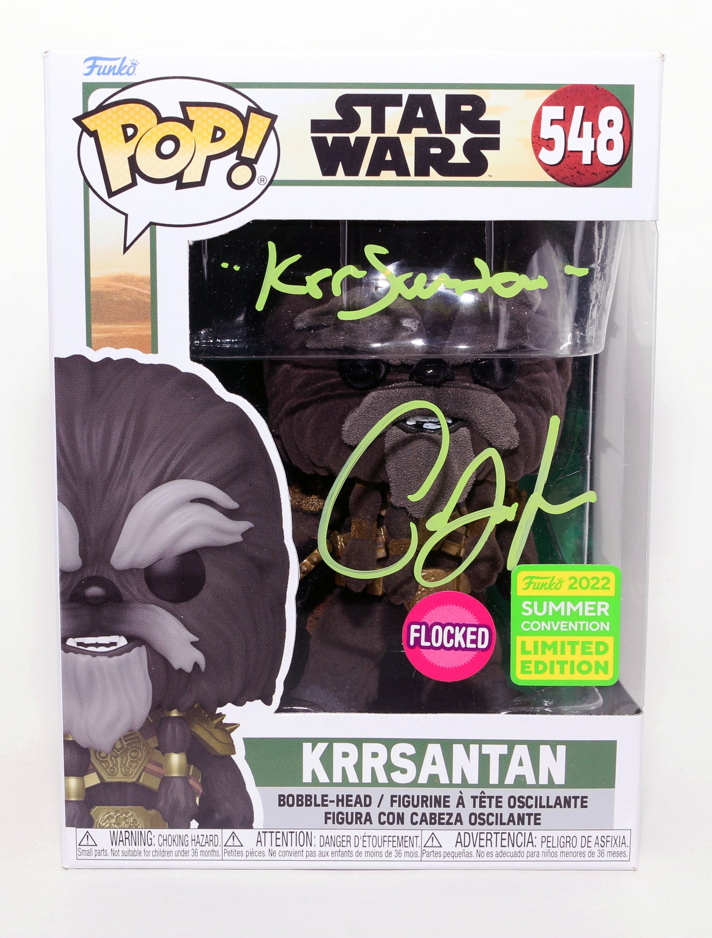 
                  
                    Carey Jones as Krrsantan in Star Wars: The Book of Boba Fett Flocked 2022 Summer Limited Edition Exclsuive (JSA) Signed Funko POP! #548 with Character Name
                  
                