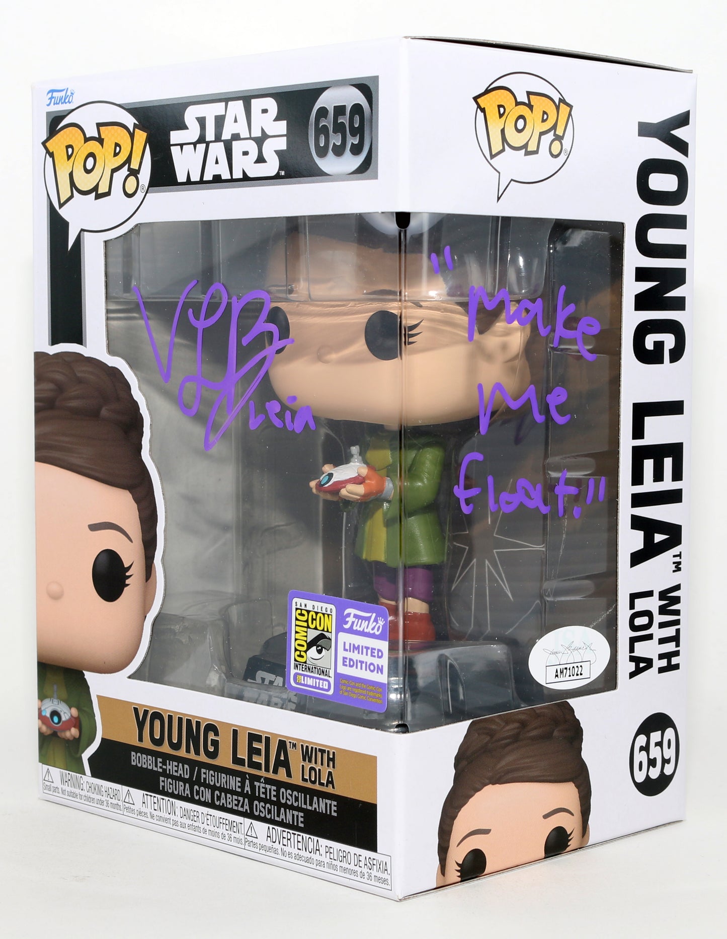 
                  
                    Vivien Lyra Blair as Princess Leia in Star Wars: Obi-Wan Kenobi 2023 SDCC Limited Edition (JSA) Signed Funko POP! #659 with Character Name & Quote
                  
                
