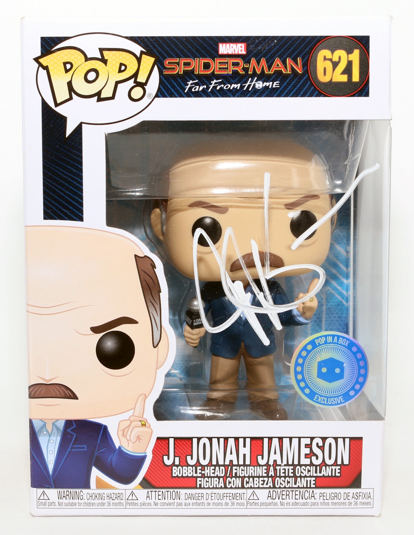 
                  
                    J.K. Simmons as J. Jonah Jameson in Spider-Man: Far From Home Pop In A Box Exclusive (JSA) Signed Funko POP! #621
                  
                