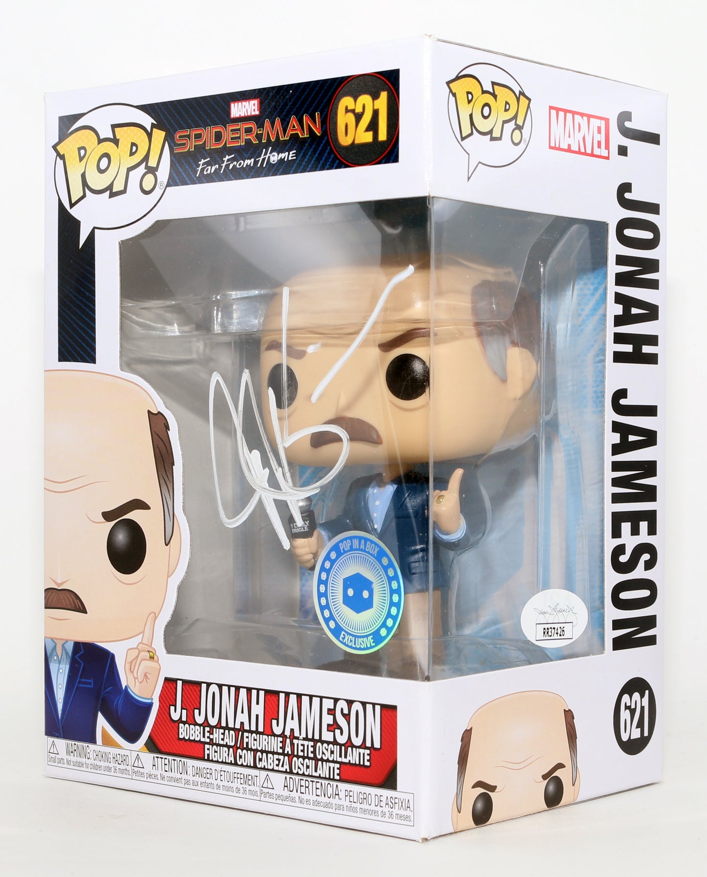 
                  
                    J.K. Simmons as J. Jonah Jameson in Spider-Man: Far From Home Pop In A Box Exclusive (JSA) Signed Funko POP! #621
                  
                