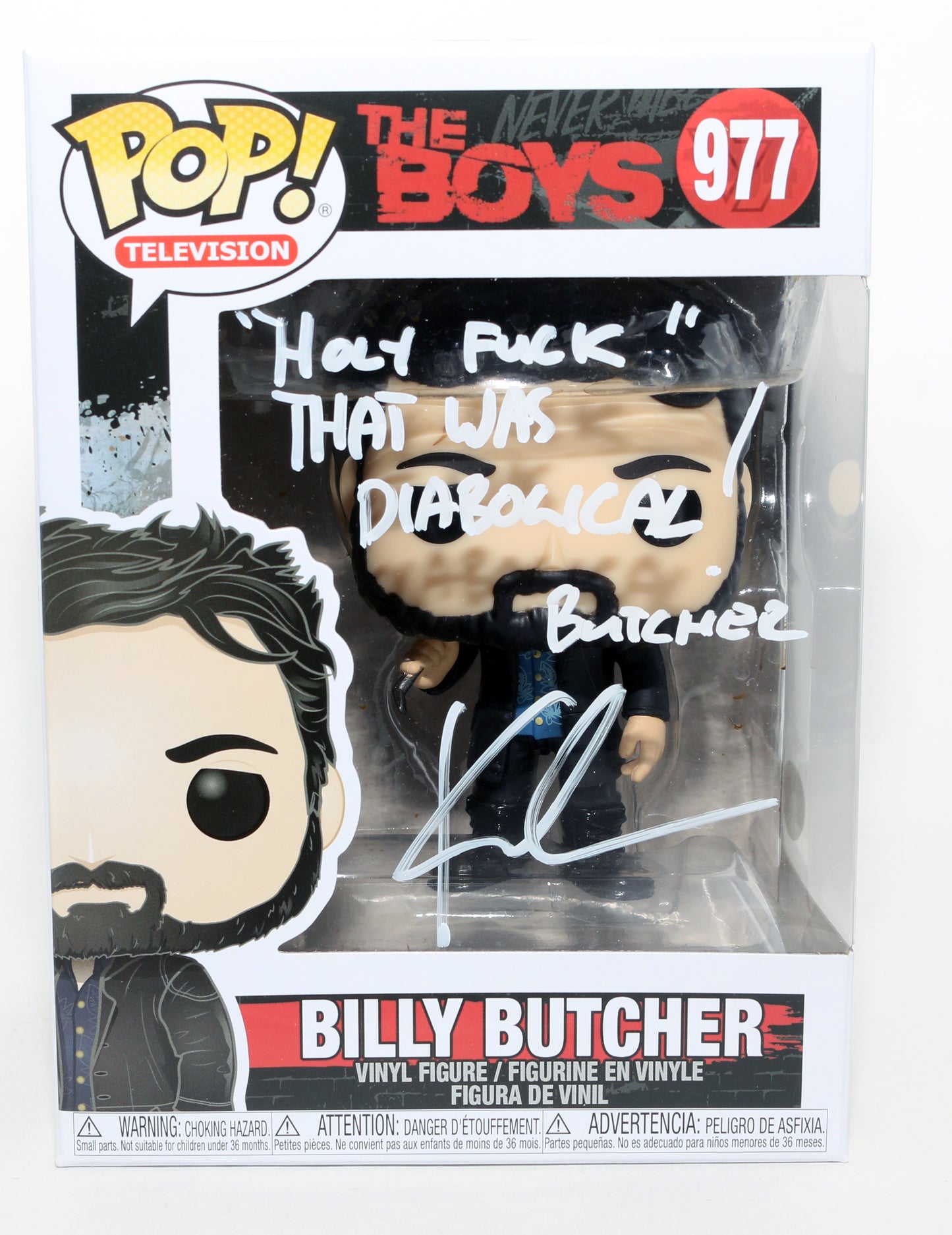 
                  
                    Karl Urban as Billy Butcher in The Boys (JSA) Signed Funko POP! #977 with Character Name & Quote
                  
                