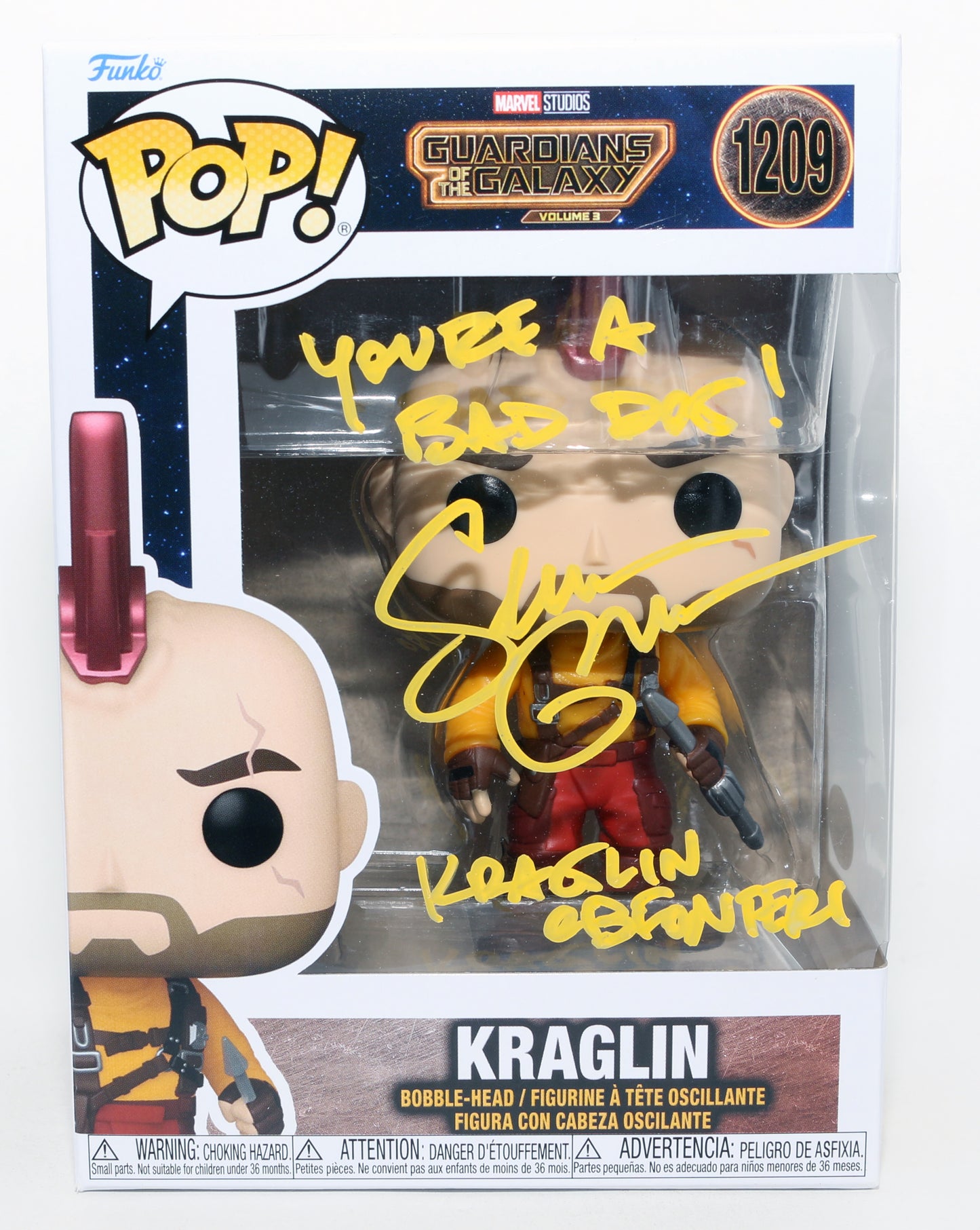 
                  
                    Sean Gunn as Kraglin Obfonteri in Guardians of the Galaxy Vol. 3 (JSA) Signed Funko POP! #1209 with Character Name & Quote
                  
                