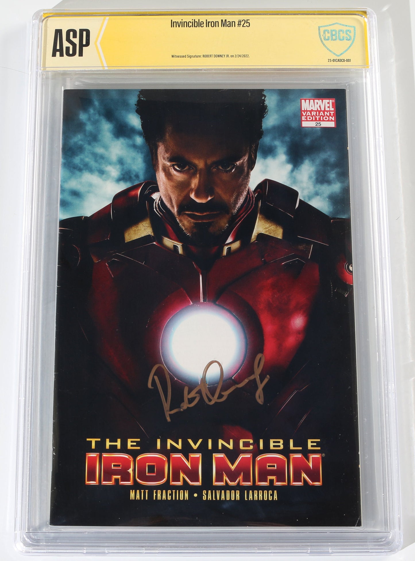 
                  
                    Invincible Iron Man #25 - Signed by Robert Downey Jr. (CBCS Authentic Signature Program) 2010
                  
                