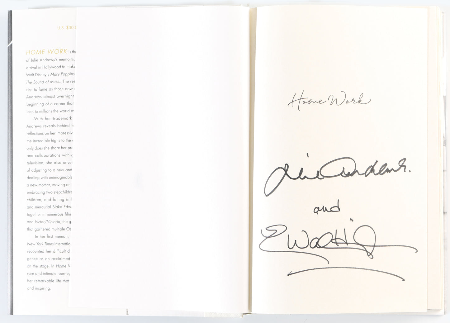 
                  
                    Home Work: A Memoir of My Hollywood Years Hardcover Book Signed by The Sound of Music & Mary Poppins Actress / Author: Julie Andrews & Author: Emma Walton Hamilton
                  
                