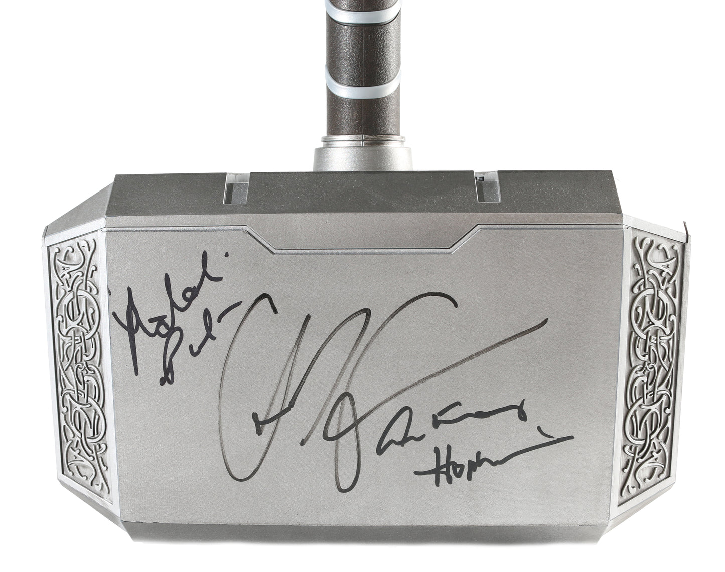 
                  
                    Marvel Legends Mighty Thor Mjolnir Prop Replica Hasbro Legends Series Electronic Hammer (SWAU) Signed by Chris Hemsworth, Natalie Portman, & Anthony Hopkins
                  
                
