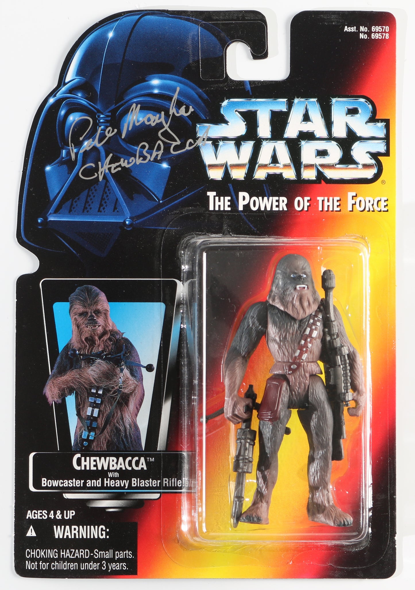 
                  
                    Peter Mayhew as Chewbacca in Star Wars Signed Kenner Power of the Force Action Figure with Character Name
                  
                