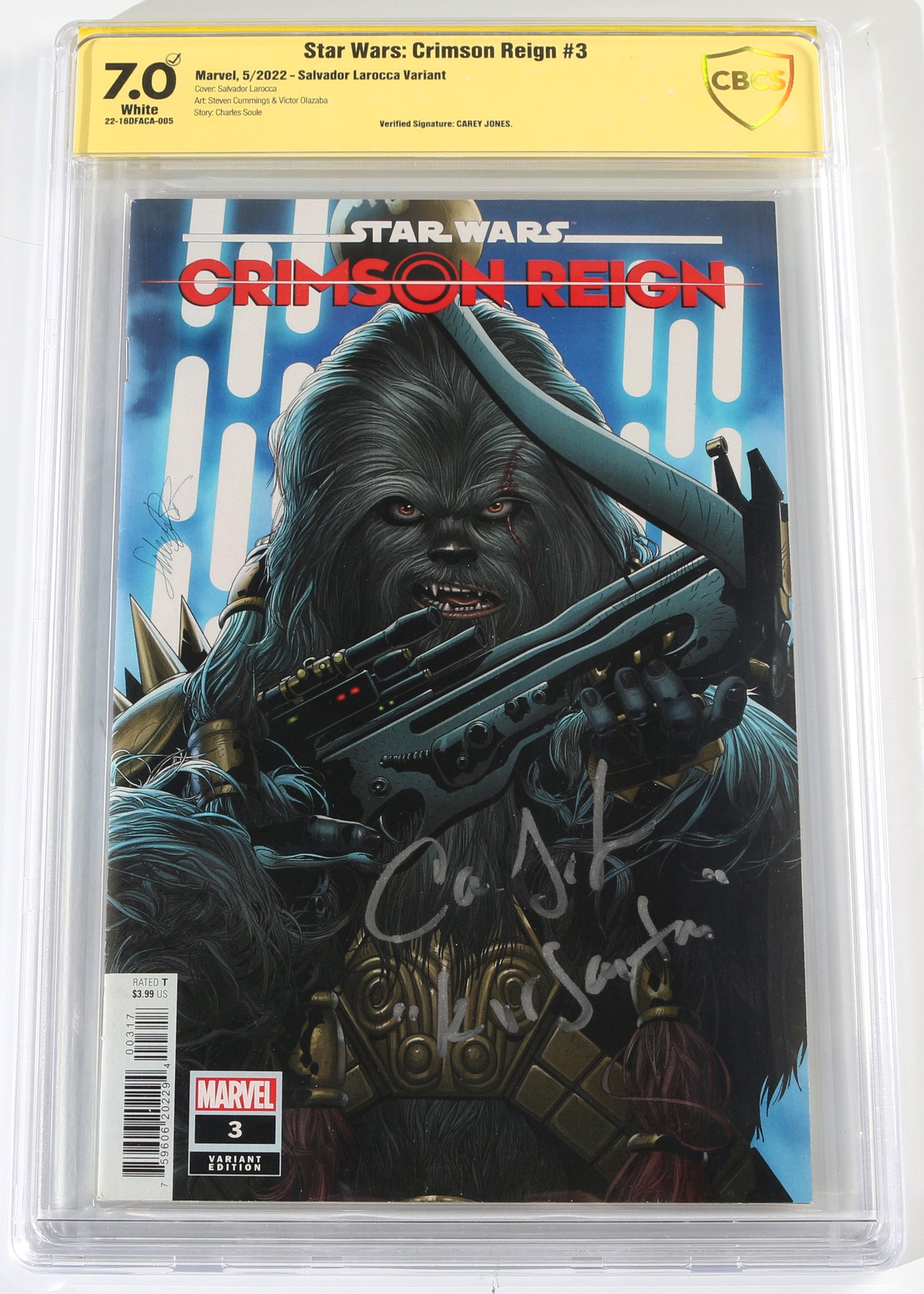 
                  
                    Star Wars: Crimson Reign #3 - Signed by Carey Jones (CBCS Signature Series 7.0) 2022 with Character Name
                  
                