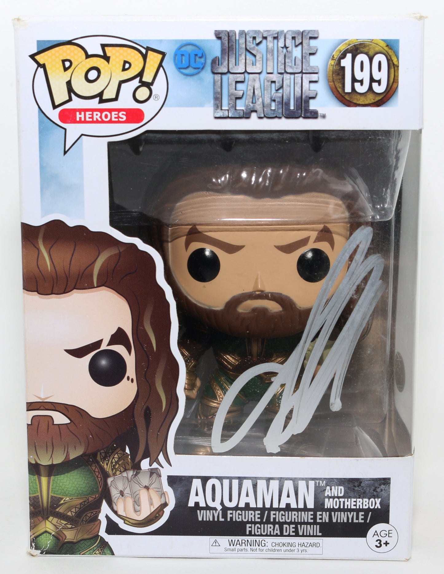 
                  
                    Jason Momoa as Aquaman with Motherbox in Justice League (JSA) Signed Funko POP! #199
                  
                