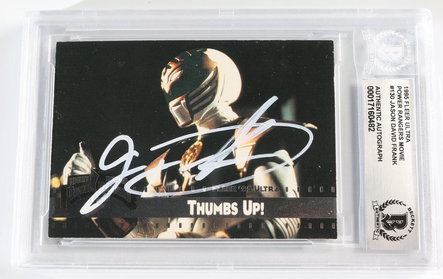 
                  
                    Jason David Frank as White Ranger in Power Rangers (Beckett Encapsulated) Signed 1995 Fleer Ultra Trading Card #130
                  
                