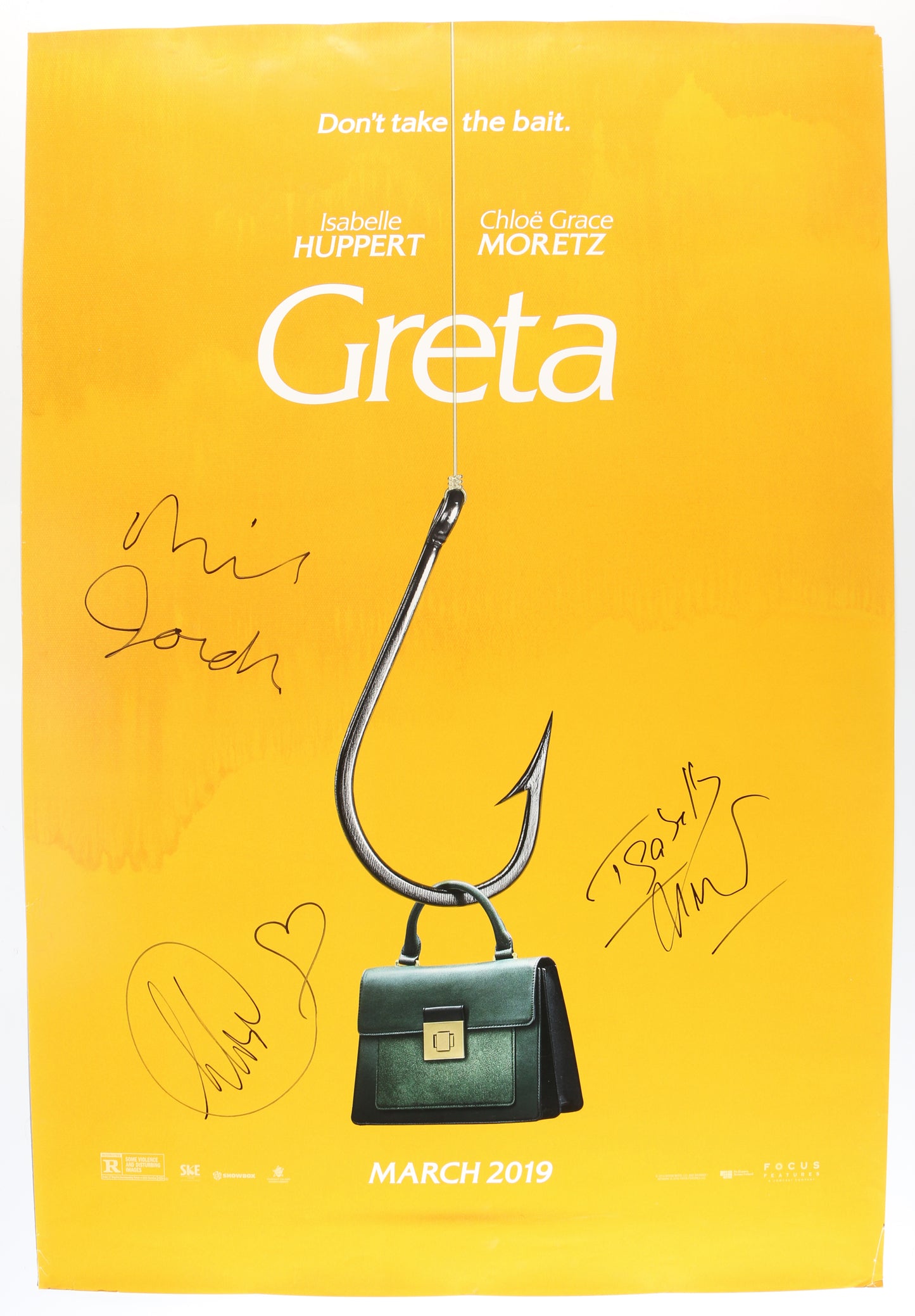 
                  
                    Isabelle Huppert as Greta Hideg, Chloë Grace Moretz as Frances McCullen, & Neil Jordan Director of Greta Signed 27x40 Poster
                  
                