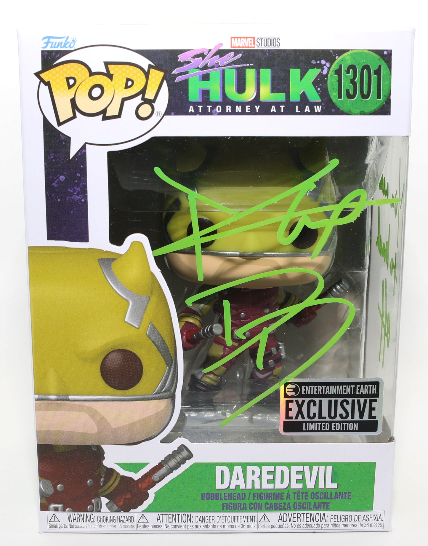 
                  
                    Charlie Cox as Yellow Suit Daredevil in She-Hulk : Attorney at Law Entertainment Earth Exclusive Signed Funko POP! #1301 with Character Name and Quote
                  
                