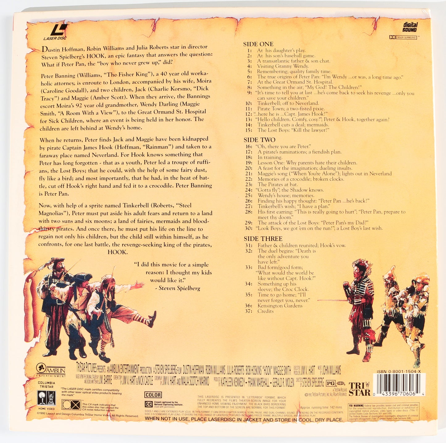 
                  
                    Robin Williams as Peter Banning / Peter Pan in Steven Spielberg's Hook Signed 12" Vinyl Record Sleeve
                  
                