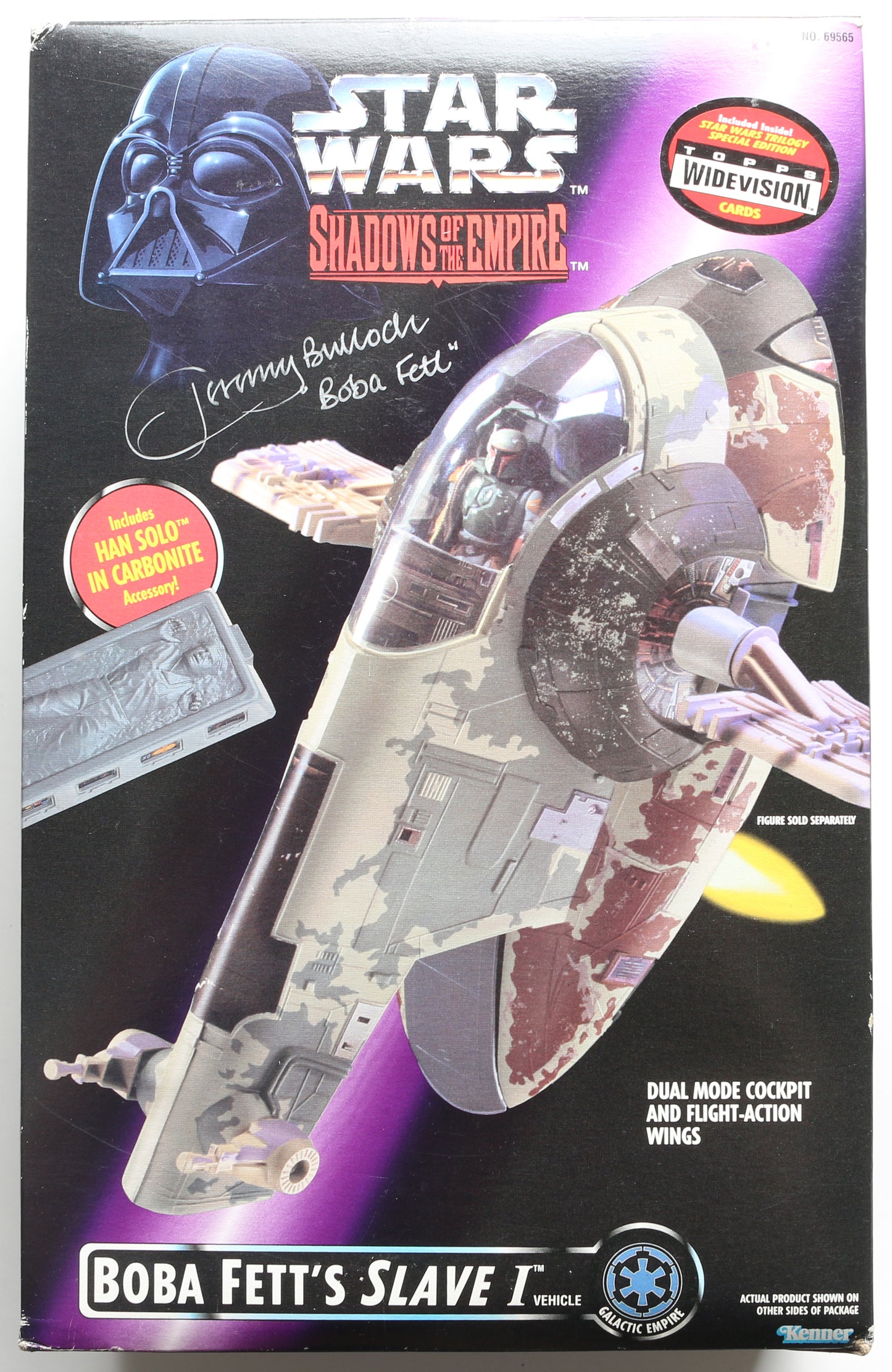 
                  
                    Jeremy Bulloch as Boba Fett Star Wars: Shadows of the Empire Kenner Hasbro 1996 Signed Slave I Spaceship
                  
                