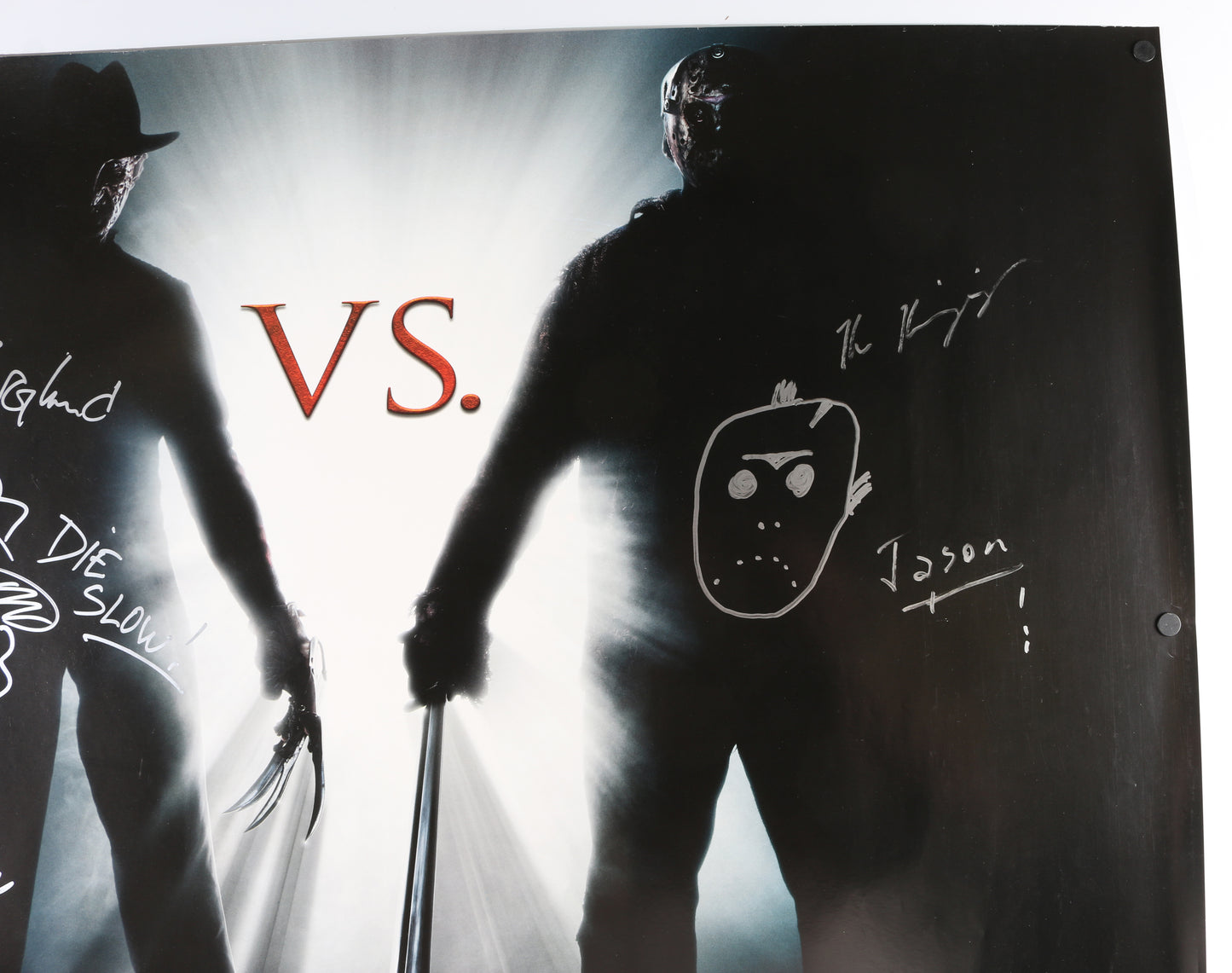 
                  
                    Robert Englund as Freddy Krueger & Ken Kirzinger as Jason Voorhees in Freddy vs Jason Signed 30x40 Poster with Character Names & Quote
                  
                