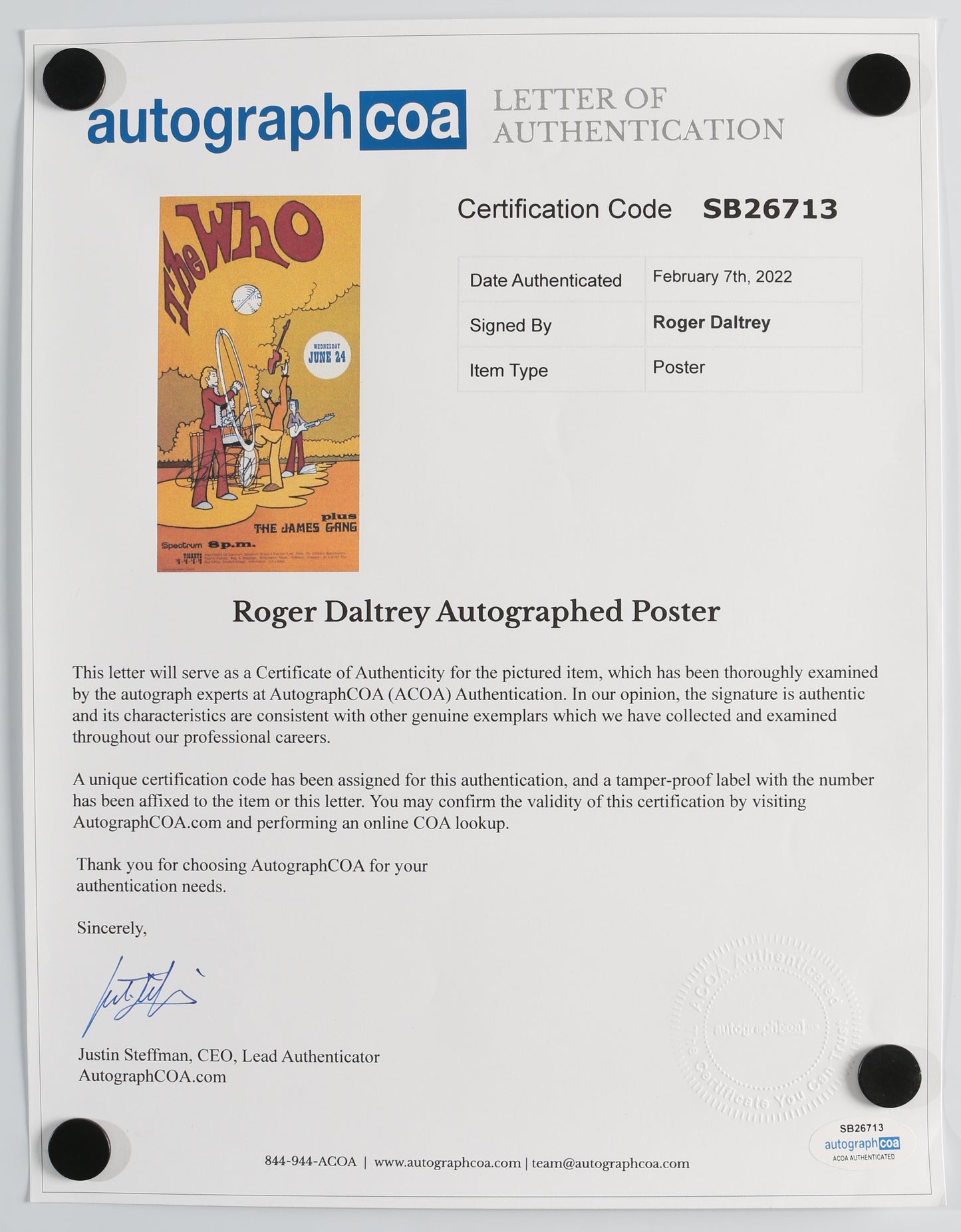 
                  
                    Roger Daltrey Lead Singer of The Who Signed 13x24 Poster
                  
                