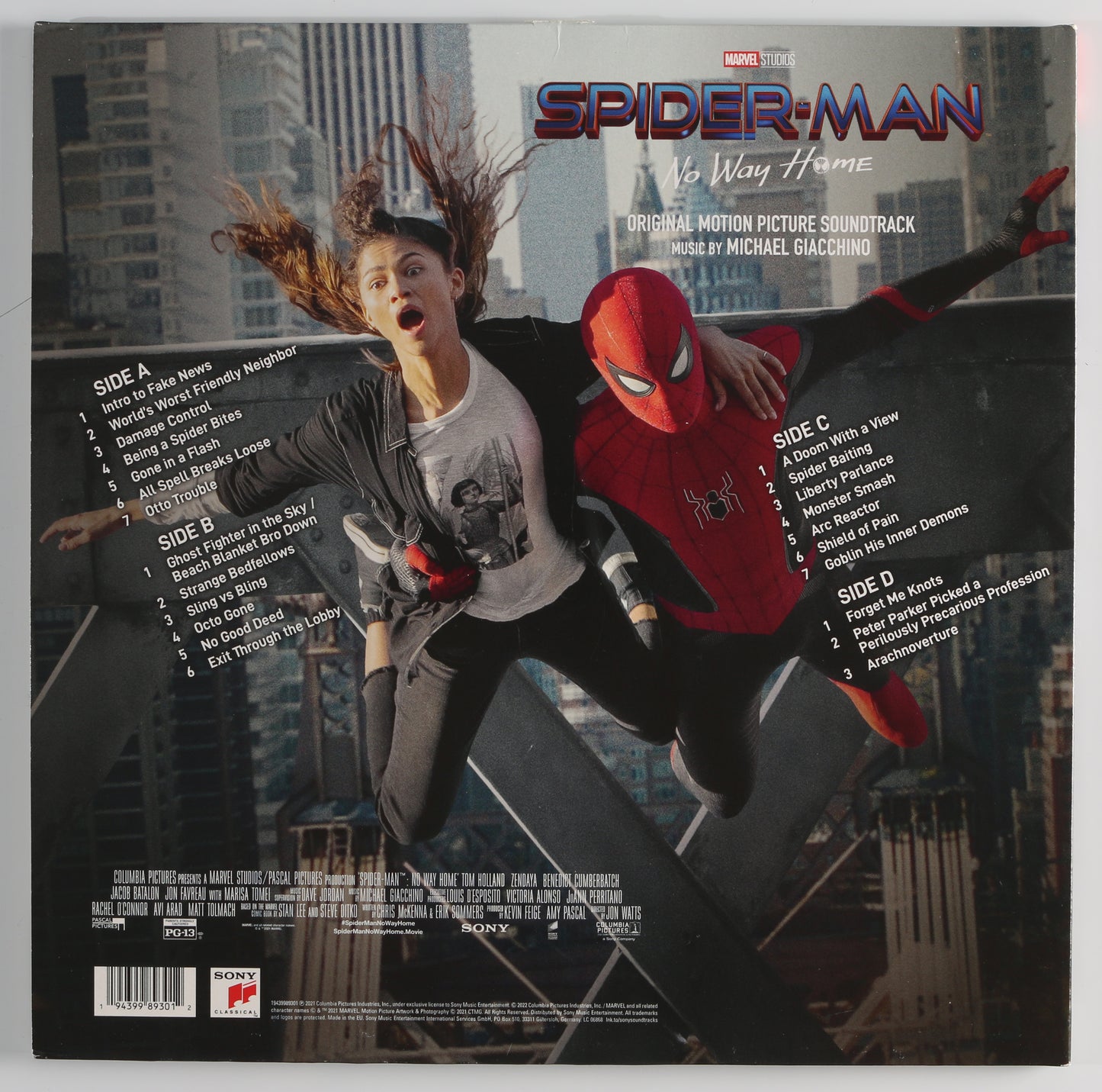 
                  
                    Spider-Man: No Way Home Soundtrack LP 12" Vinyl Record Cast Signed by Willem Dafoe, J. K. Simmons, Tony Revolori, & Composer: Michael Giacchino
                  
                