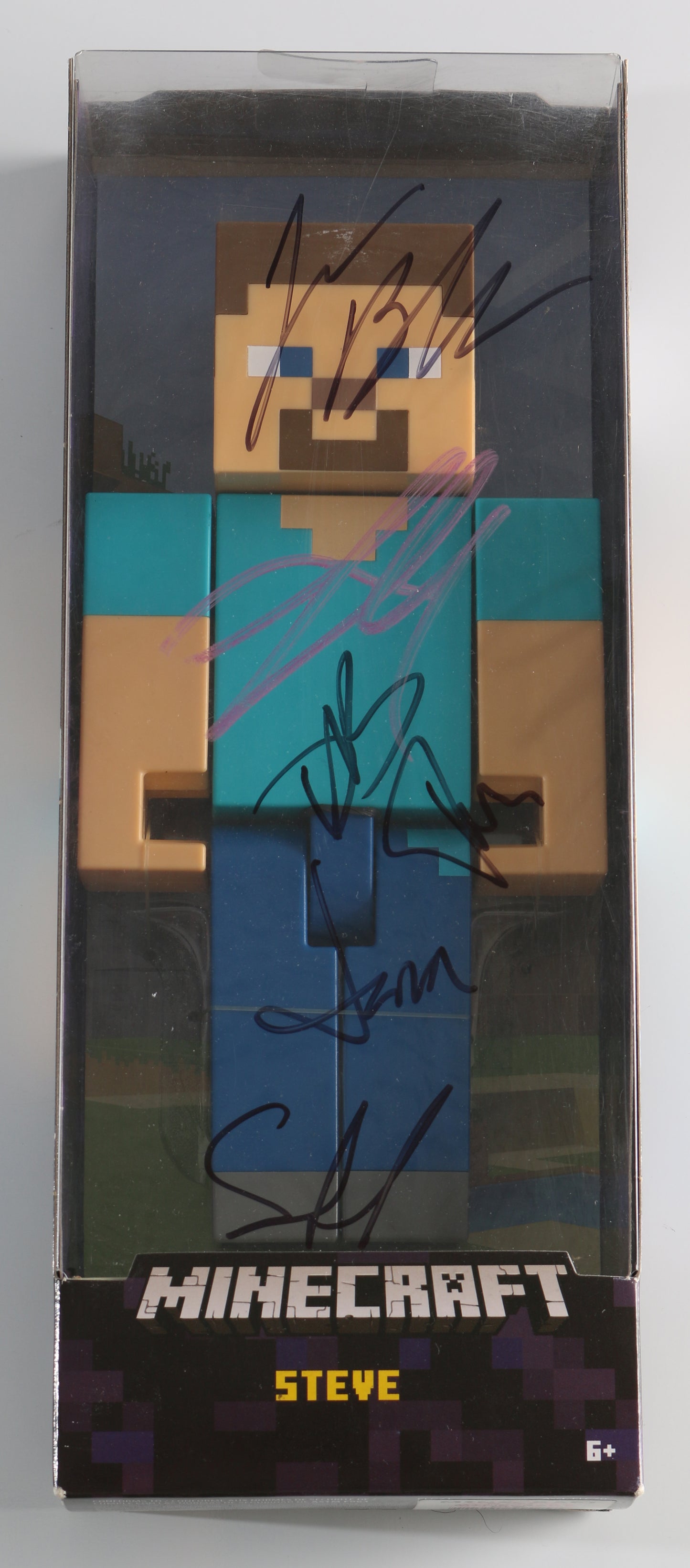 
                  
                    A Minecraft Movie Steve Mattel Action Figure Cast Signed by Jack Black, Jason Momoa, Danielle Brooks, Sebastian Hansen, Torfi Frans Ólafsson & Jared Hess
                  
                