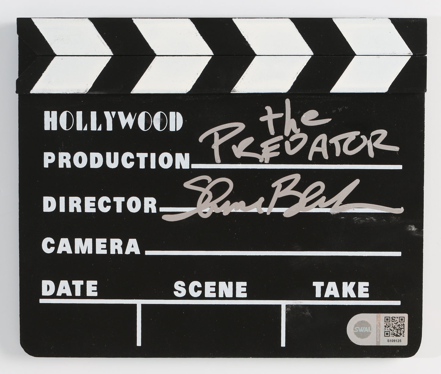 
                  
                    Shane Black Director of The Predator (SWAU) Signed Prop Replica Mini Clapperboard with Written Movie Title
                  
                