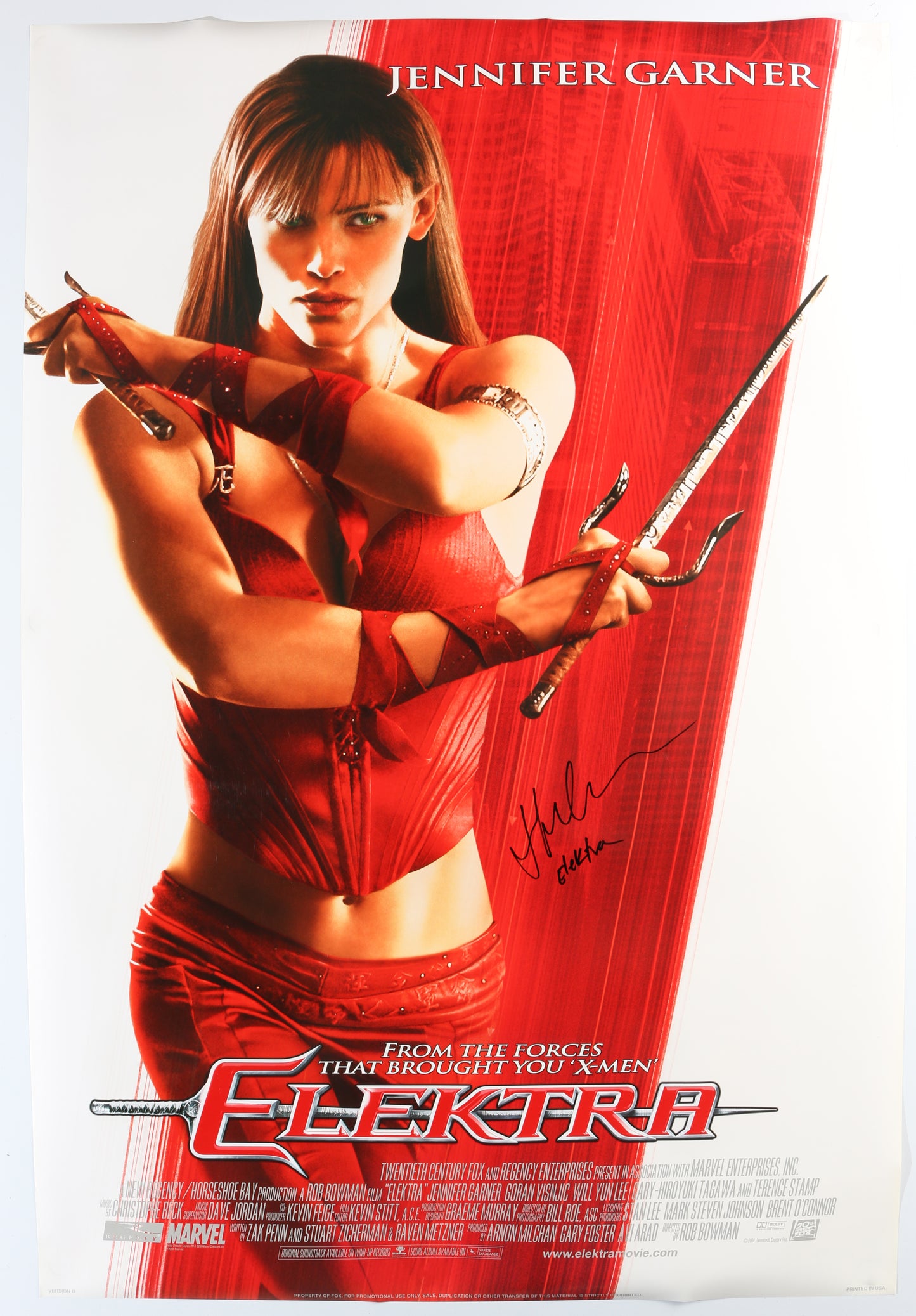
                  
                    Jennifer Garner as Elektra Natchios in Elektra Signed 27x40 Poster with Character Name
                  
                