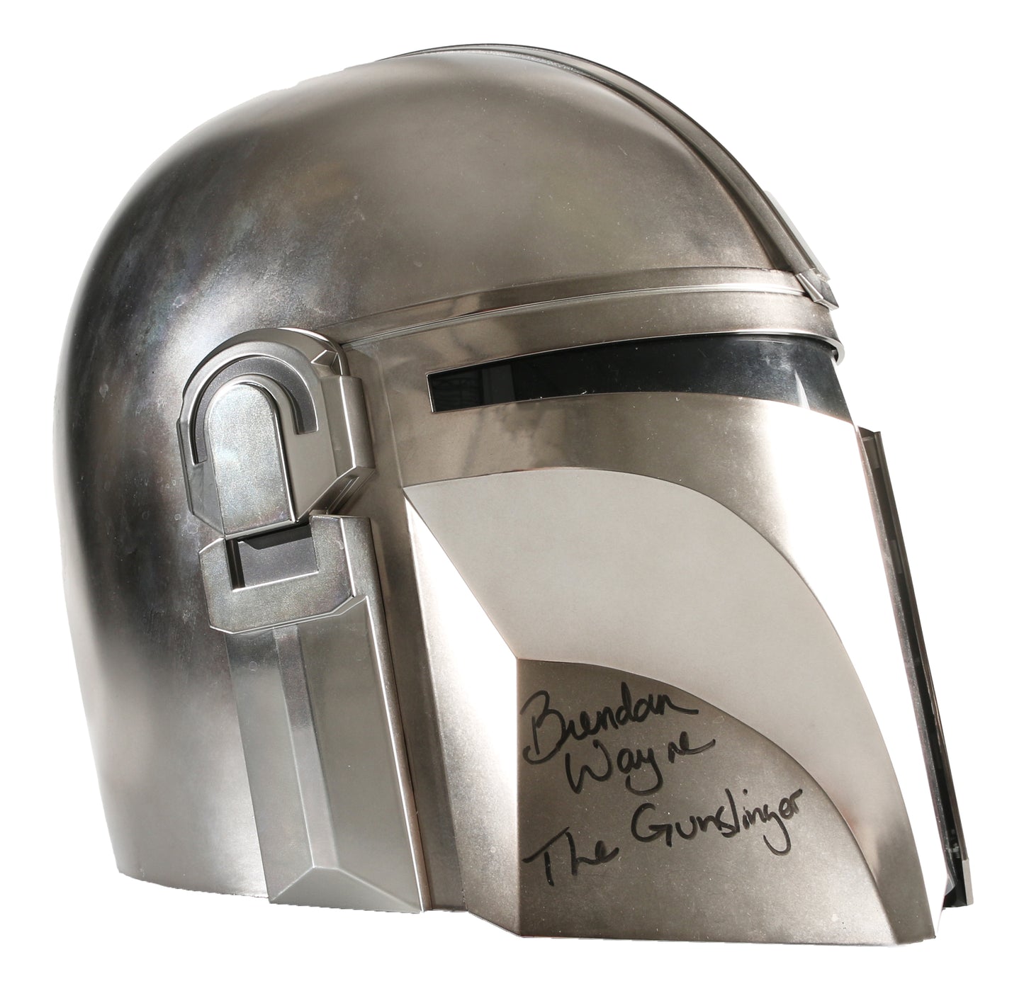 
                  
                    Brendan Wayne as The Mandalorian, Lateef Crowder as The Brawler, & Bryce Dallas Howard Director of Star Wars: The Mandalorian (SWAU) Signed Hasbro Black Series Prop Replica Helmet with Character Names
                  
                