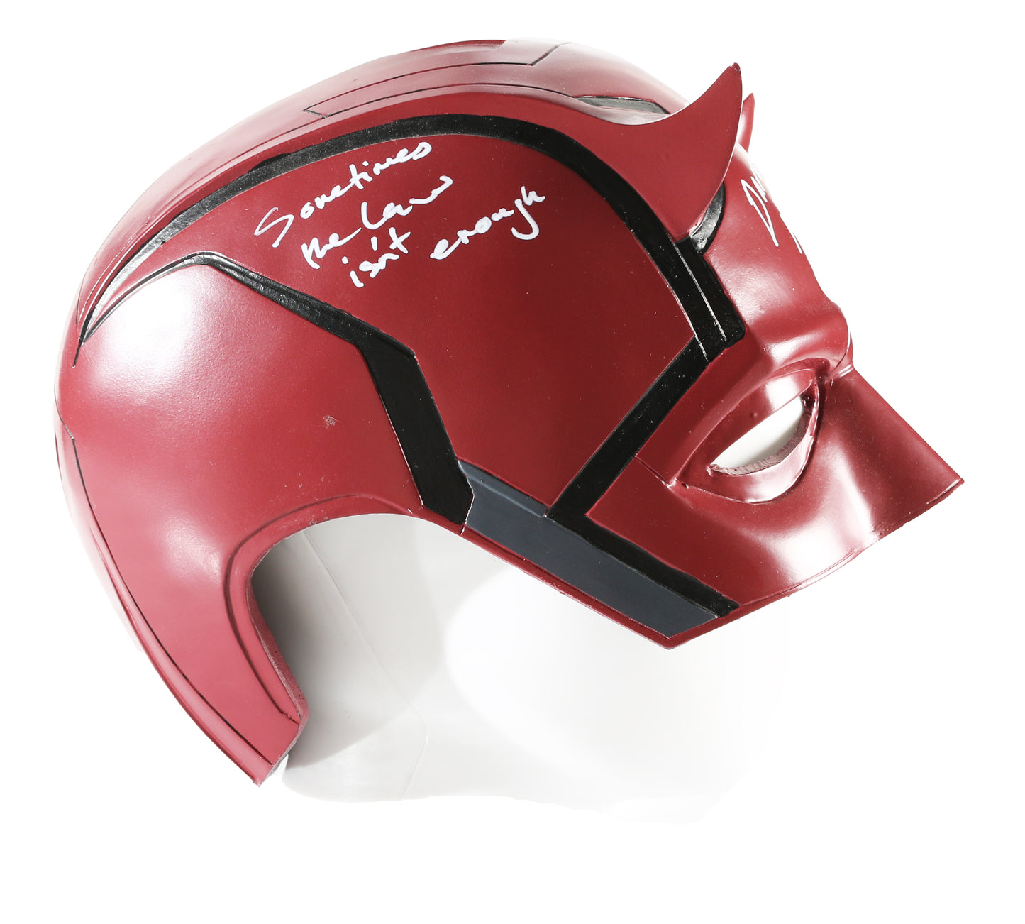 
                  
                    Charlie Cox as Daredevil in Daredevil (JSA) Signed Prop Replica Helmet with Character Name Initials & Quote
                  
                