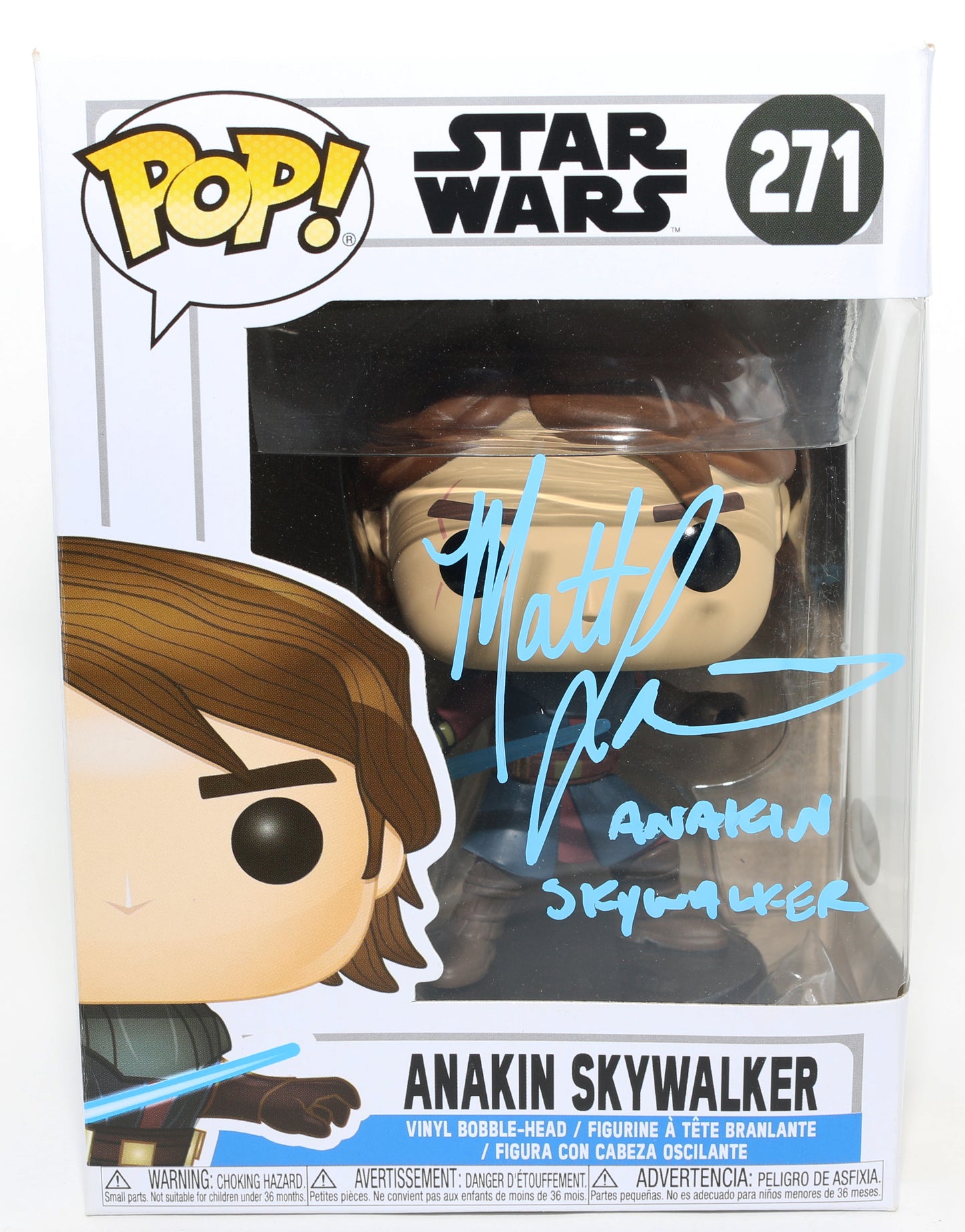 
                  
                    Matt Lanter as Anakin Skywalker in Star Wars: The Clone Wars (JSA) Signed Funko POP! #271 with Character Name
                  
                