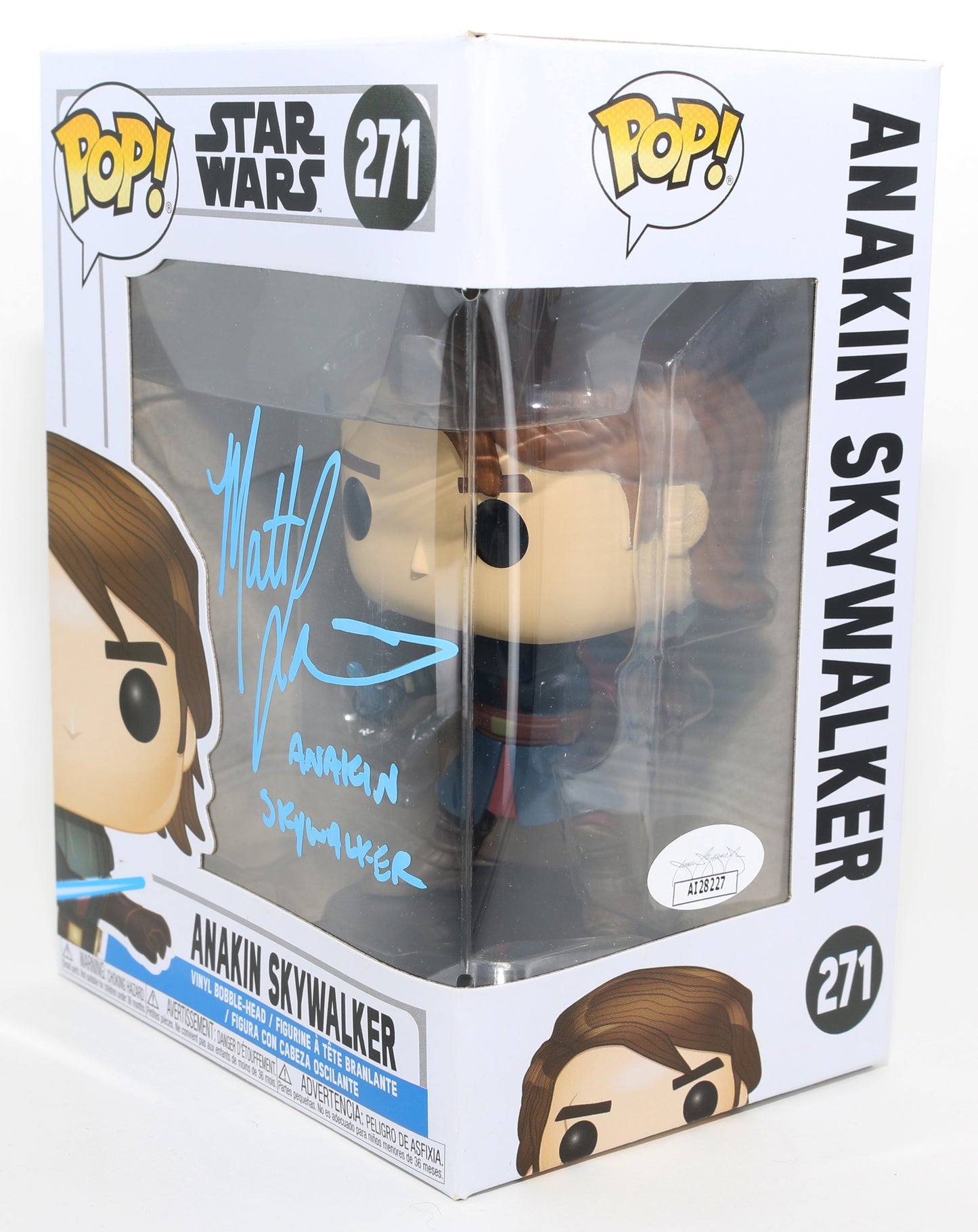 
                  
                    Matt Lanter as Anakin Skywalker in Star Wars: The Clone Wars (JSA) Signed Funko POP! #271 with Character Name
                  
                