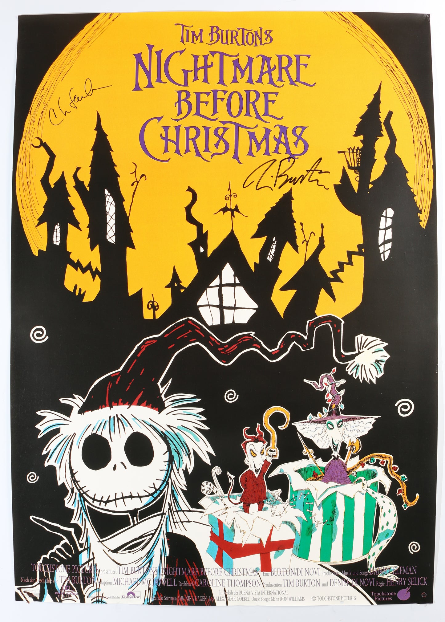 
                  
                    Tim Burton Creator & Chris Sarandon as Jack Skellington in The Nightmare Before Christmas Signed 23x33 Poster
                  
                