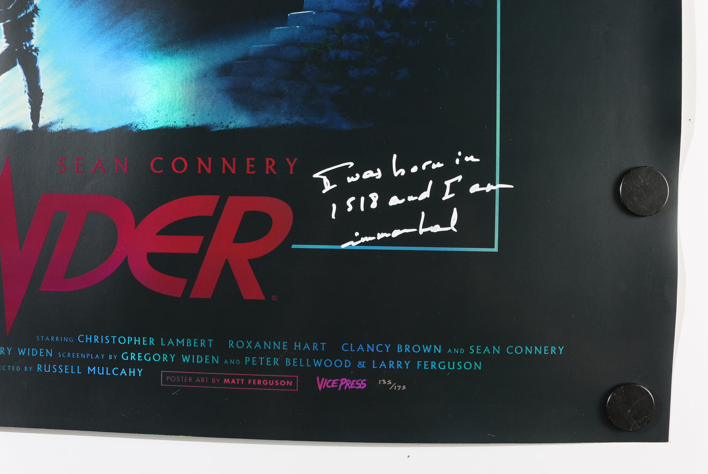 
                  
                    Christopher Lambert as Connor MacLeod in Highlander Signed 24x36 Poster with Quotes
                  
                