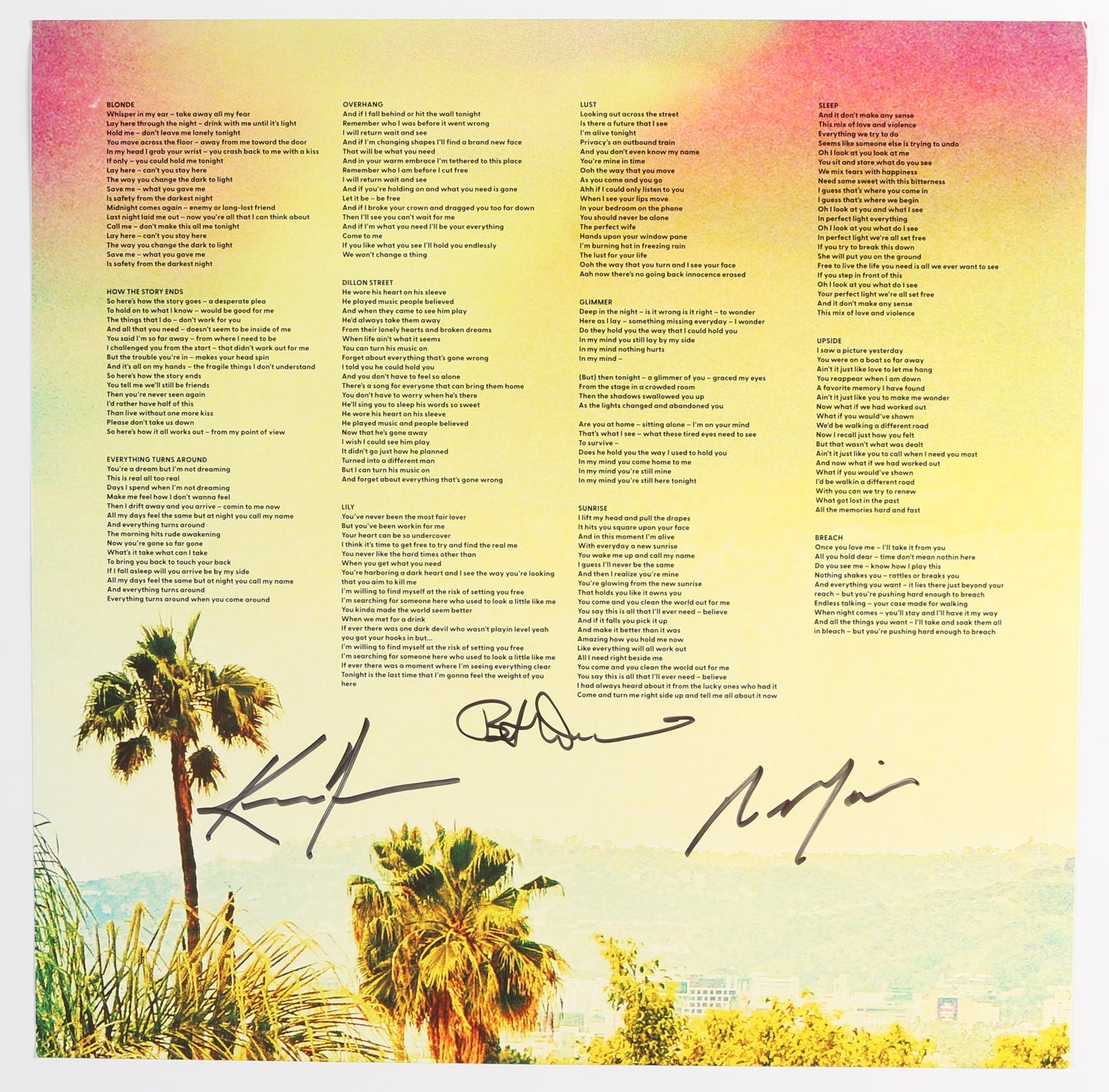 
                  
                    Dogstar: Somewhere Between the Power Lines & Palm Trees LP 12" Vinyl Record Insert Band Signed by Keanu Reeves, Robert Mailhouse, & Bret Domrose
                  
                