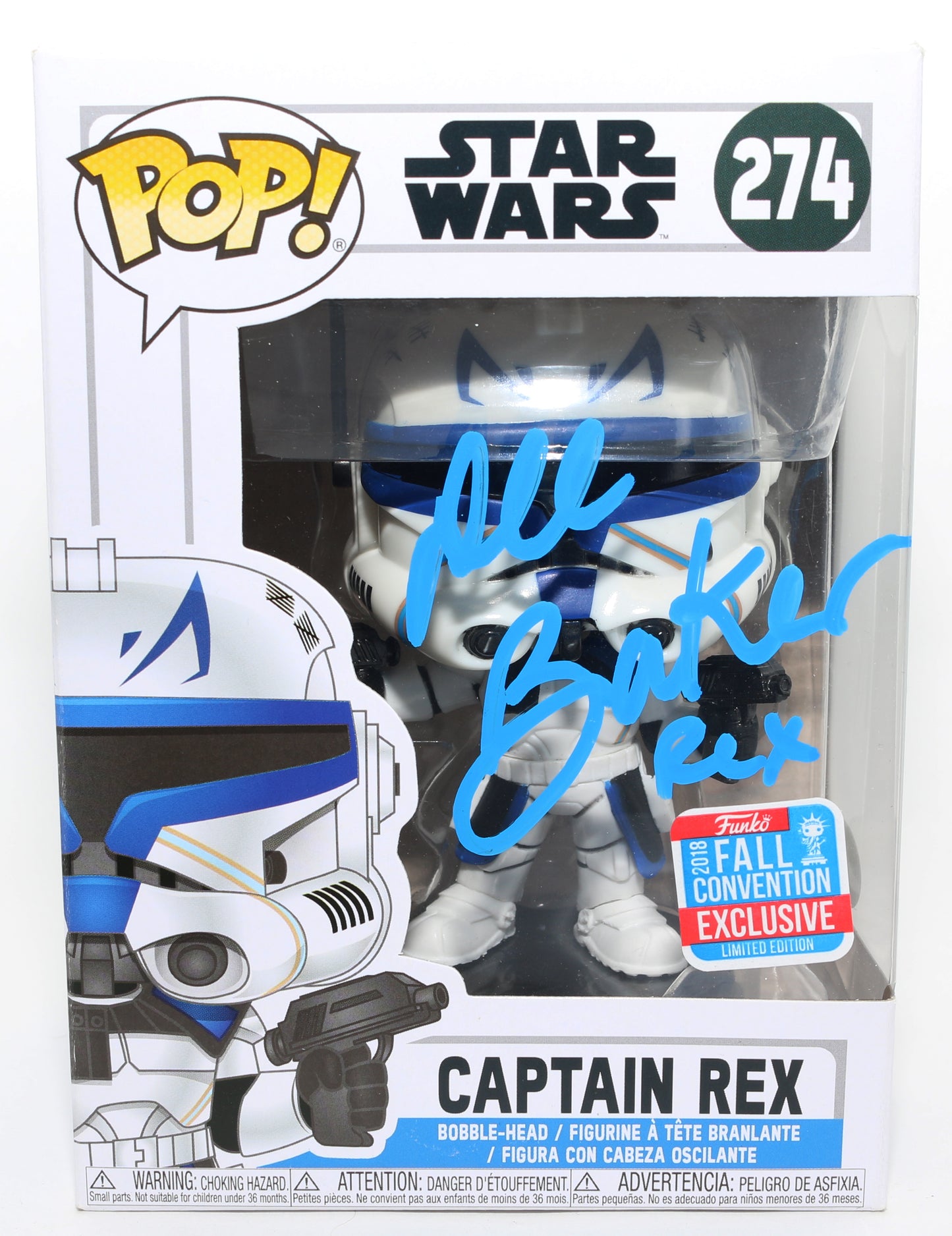 
                  
                    Dee Bradley Baker as Captain Rex in Star Wars: The Clone Wars 2018 Fall Con Exclusive (JSA) Signed Funko POP! #274 with Character Name
                  
                